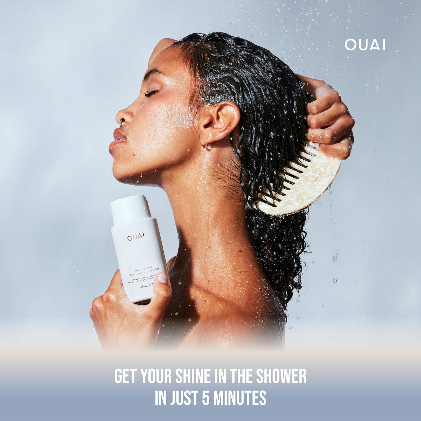 OUAI Hair Gloss | In-Shower Shine & Smoothing Treatment | Frizz Control, Heat Protectant with Hyaluronic Acid, Rice Water & Panthenol | 6 Oz