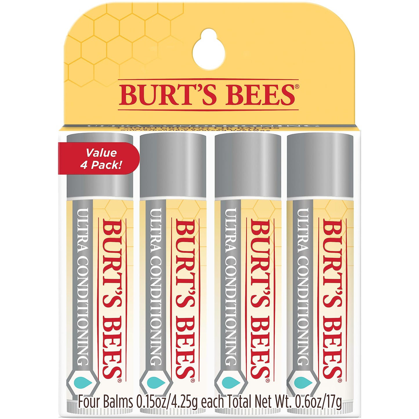 Burt's Bees Lip Balm 4-Pack – Natural Moisturizing Lip Care, Shea, Cocoa & Kokum Butter, All-Day Hydration, Christmas Stocking Stuffers