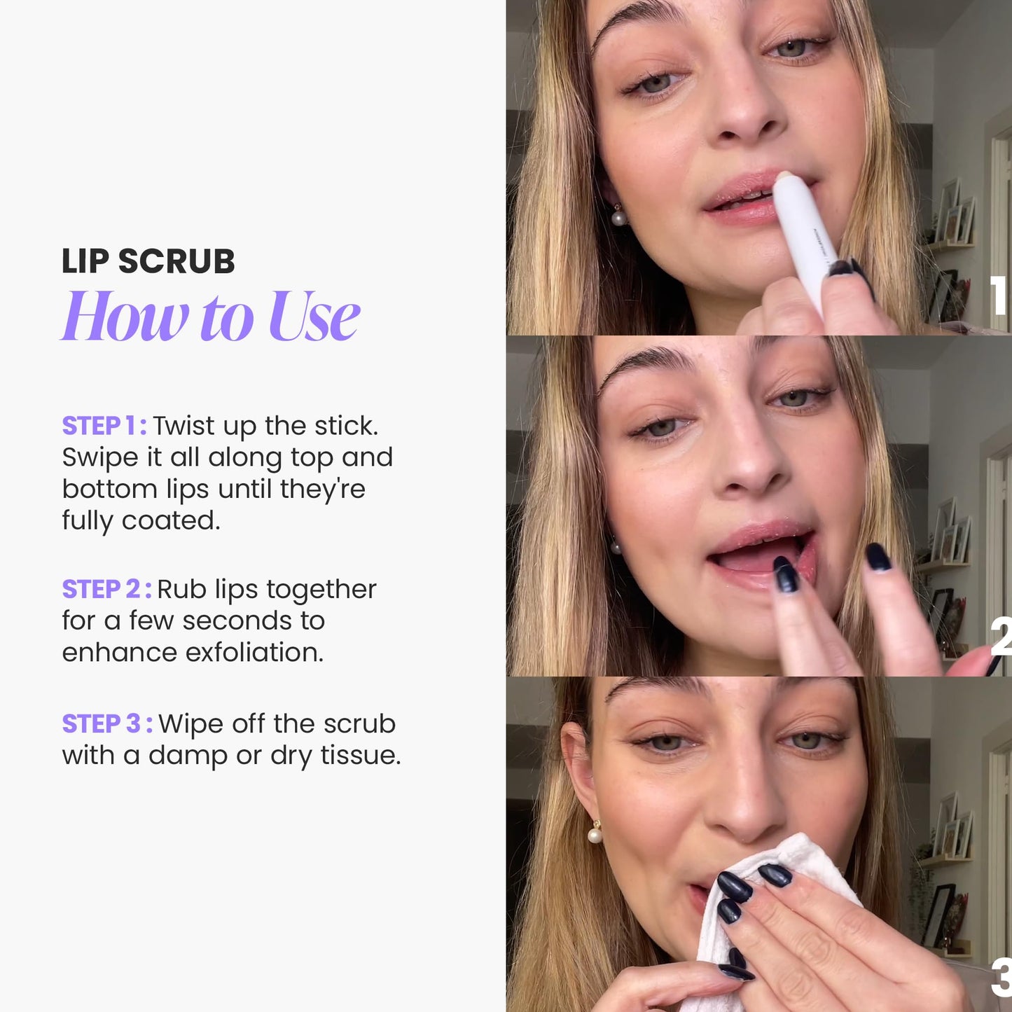 Wonderskin 3-in-1 Lip Scrub & Balm – Exfoliator, Moisturizer & Hydrator for Smooth, Soft, Flake-Free Lips, One-Step Lip Care, 0.10 oz