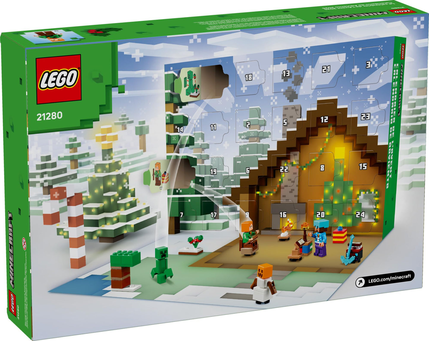 LEGO Minecraft 2025 Advent Calendar - 24 Buildable Surprises, 8 Minifigures, Holiday Countdown Set for Kids 7+, Christmas Gift - 21280