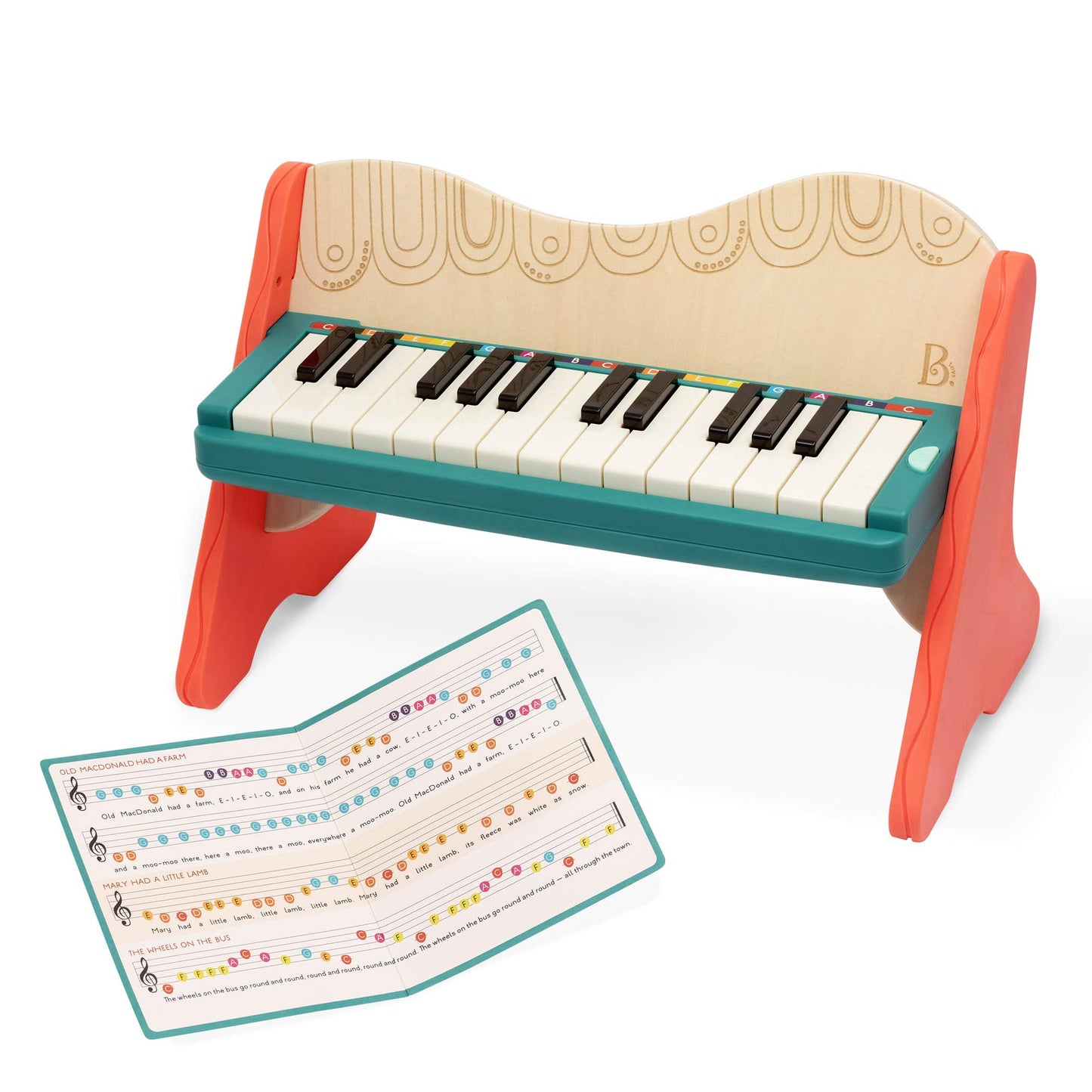 B. toys Wooden Toy Piano for Toddlers & Kids – Color-Coded Keys with Songbook – Early Learning Musical Instrument – Mini Maestro, Ages 3+