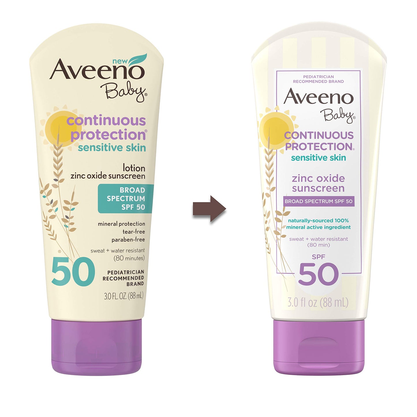 Aveeno Baby Zinc Oxide Mineral Sunscreen Lotion SPF 50 – Sensitive Skin, Tear-Free, Water & Sweat Resistant, Travel Size 3 fl oz