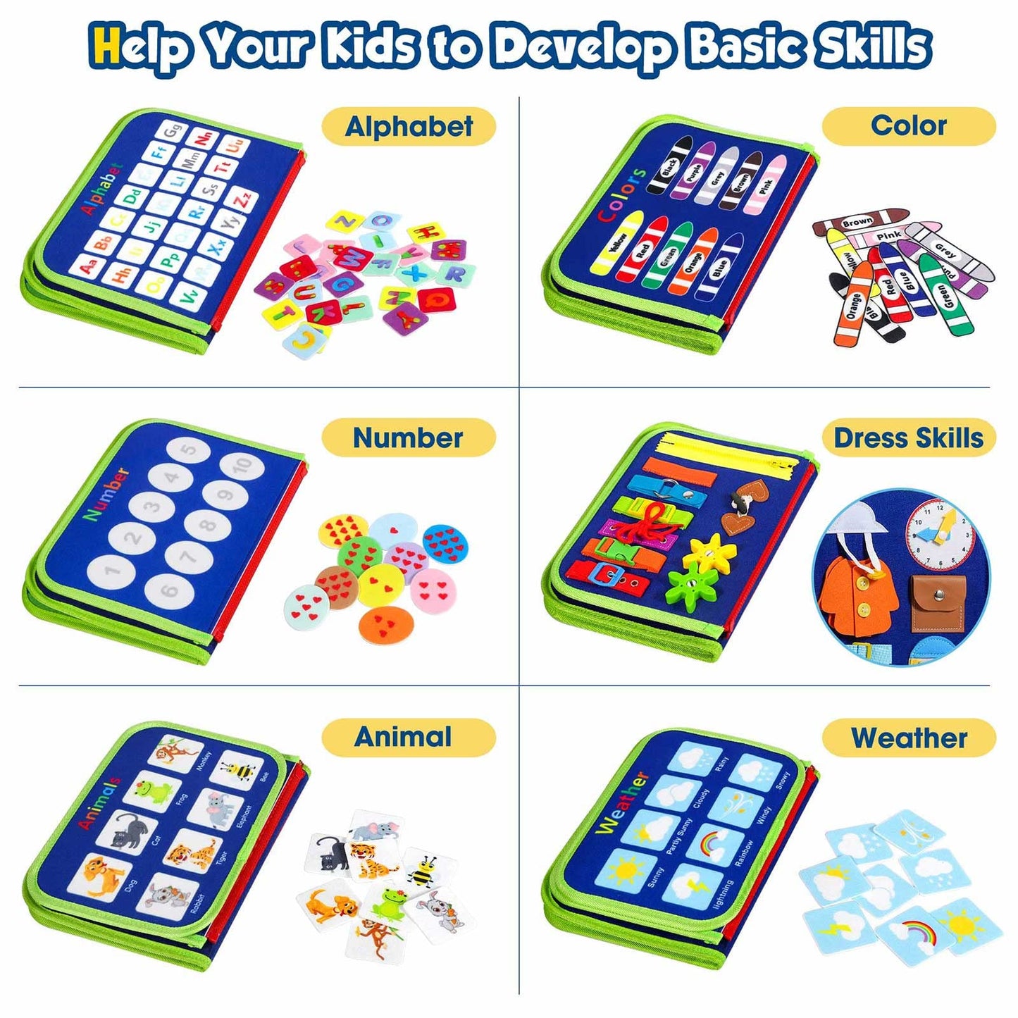 Winblo Toddler Busy Board - Montessori Educational Sensory Toy, Travel Activity Book for Boys, Birthday Gift for Toddlers