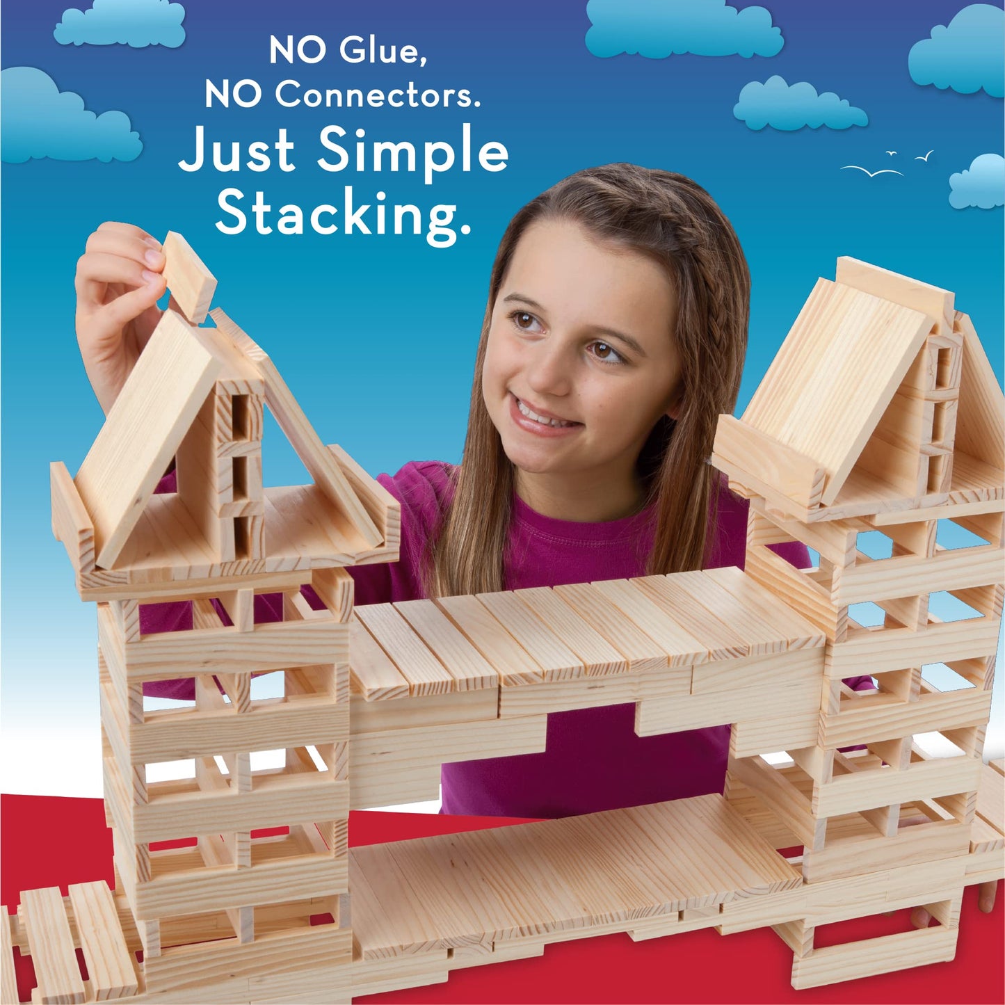 KEVA Structures 200 Wood Building Planks Set - Building Toy Includes 200 Wooden Blocks and Idea Book - Ages 5 and Up