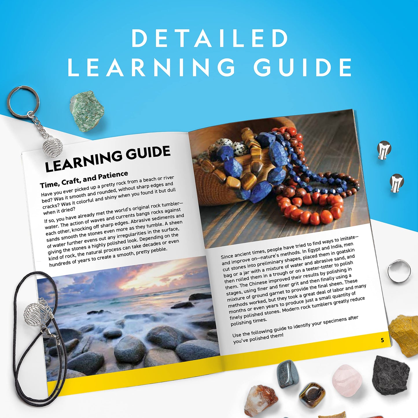 National Geographic Rock Tumbler Refill Kit – 5 lb Mixed Rocks, Rough Gemstones, Grit & Polish for Rock Tumbling Fun