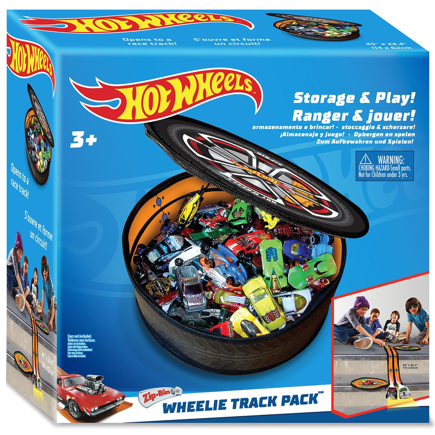 Hot Wheels Tara Toy: ZipBin Wheelie Track Pack - Unzips Into A Racetrack Mat, Holds 100 Toy Cars, Storage & Play, Circle Tire Design, Kids Ages 3+