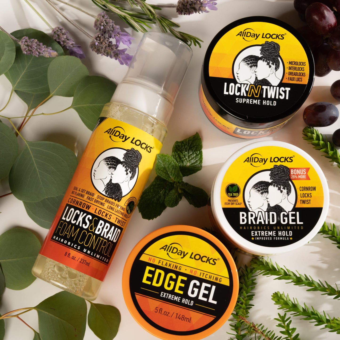 AllDay Locks Braid Gel 5 oz | Extreme Hold & High Shine | Frizz-Free, Flake-Free Edge Control | Tea Tree, Lavender & Peppermint Oils | For Braids, Twists & Cornrows