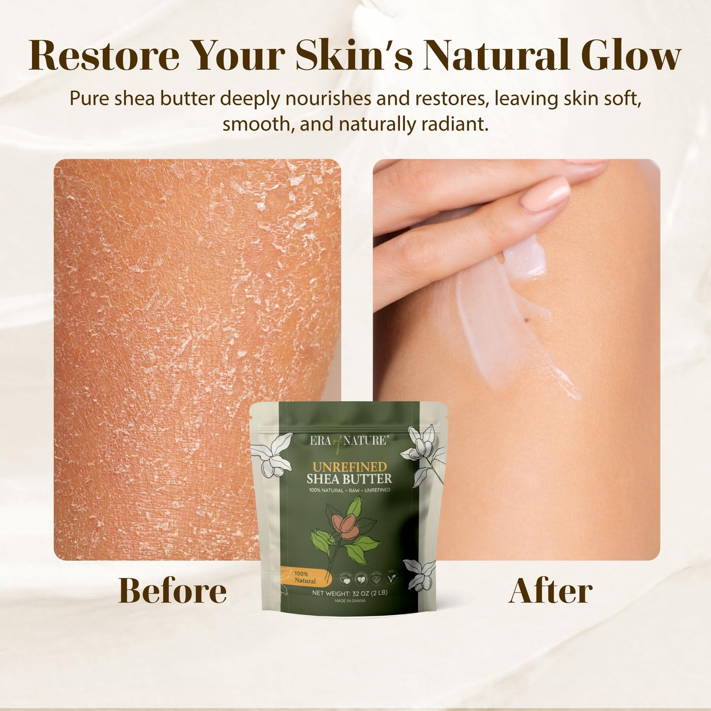 Era of Nature Organic Raw African Ivory Shea Butter 32oz – Moisturizing Skin & Hair, DIY Lip Balm, Cream, Soap & Lotion Making Kit