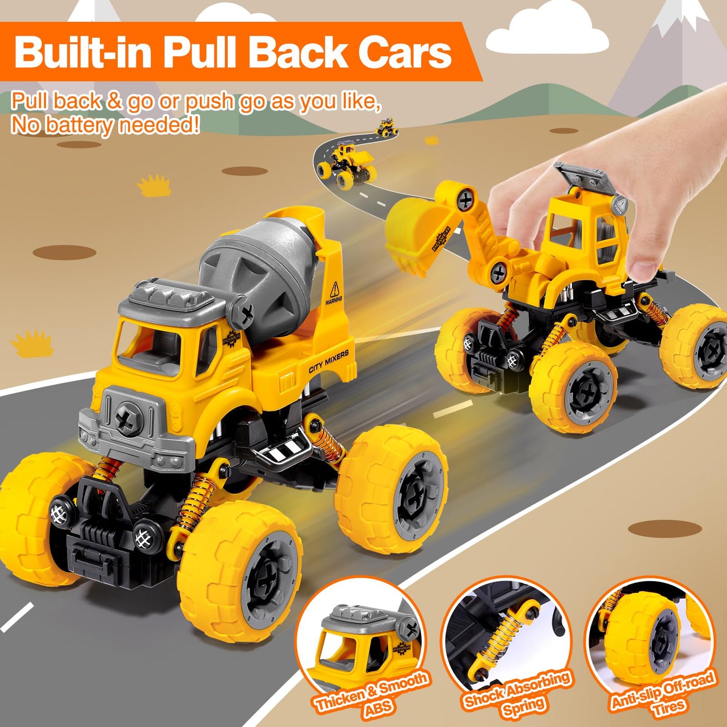 LUDILO 4PCS Take Apart Toys with Electric Drill – DIY Construction Trucks for Kids 3-8, STEM Learning, Educational Gift for Boys & Girls
