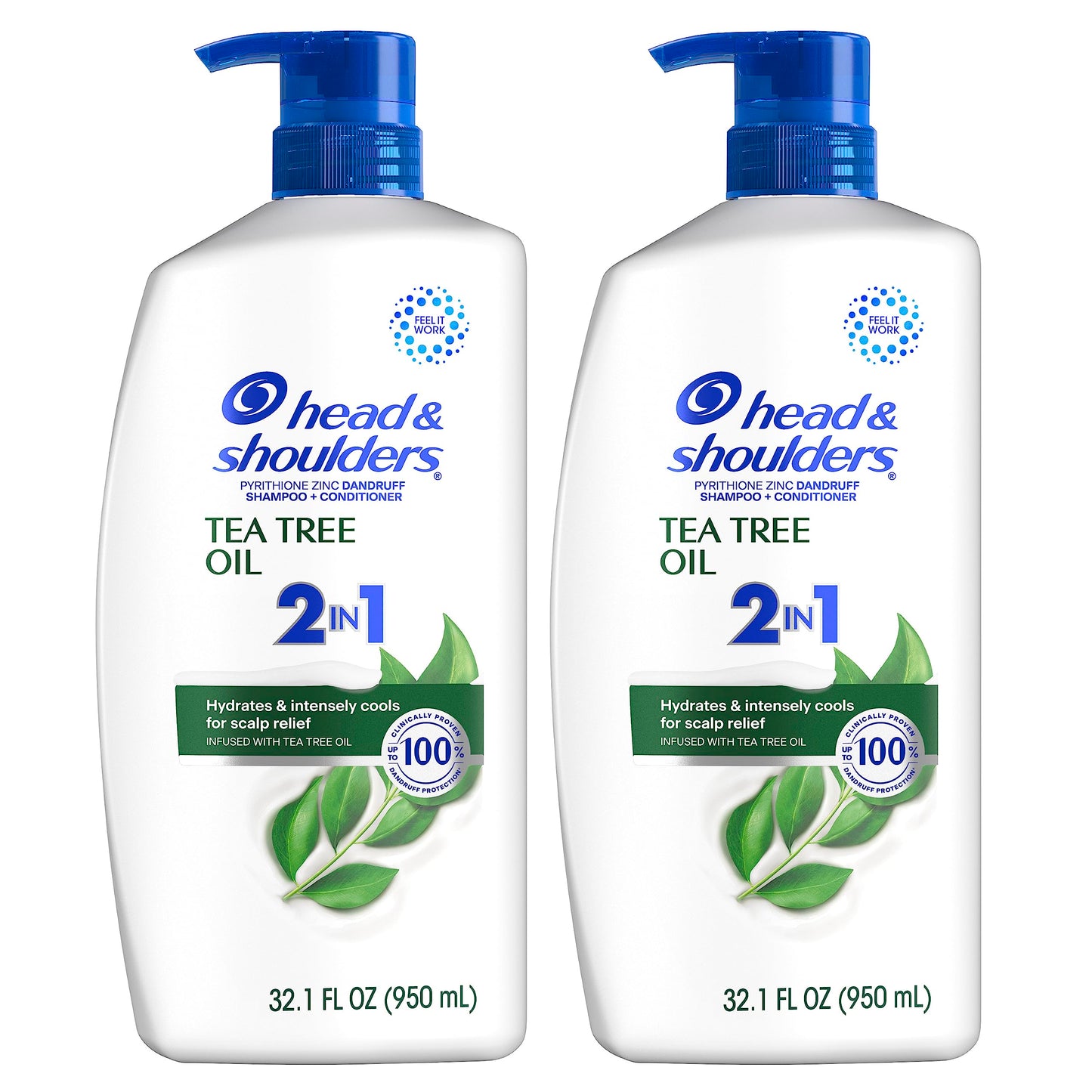 Head & Shoulders 2 in 1 Dandruff Shampoo and Conditioner, Anti-Dandruff Treatment, Tea Tree Oil for Daily Use, 32.1 oz Each, Twin Pack