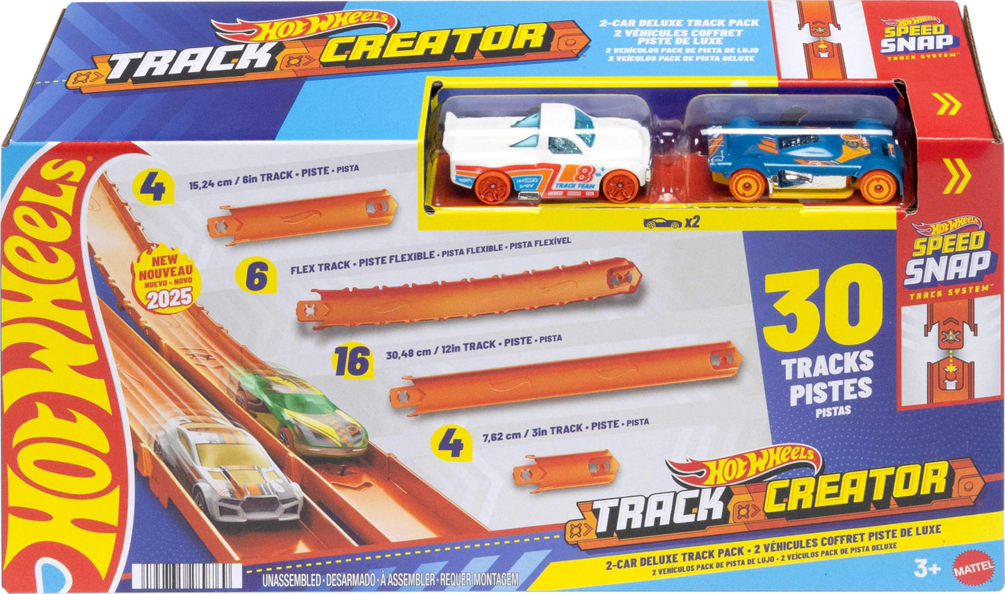 Hot Wheels Track Builder Deluxe Set with 2 Die-Cast Cars, 25ft Snap Tracks & Connectors for Custom Racing (Amazon Exclusive)