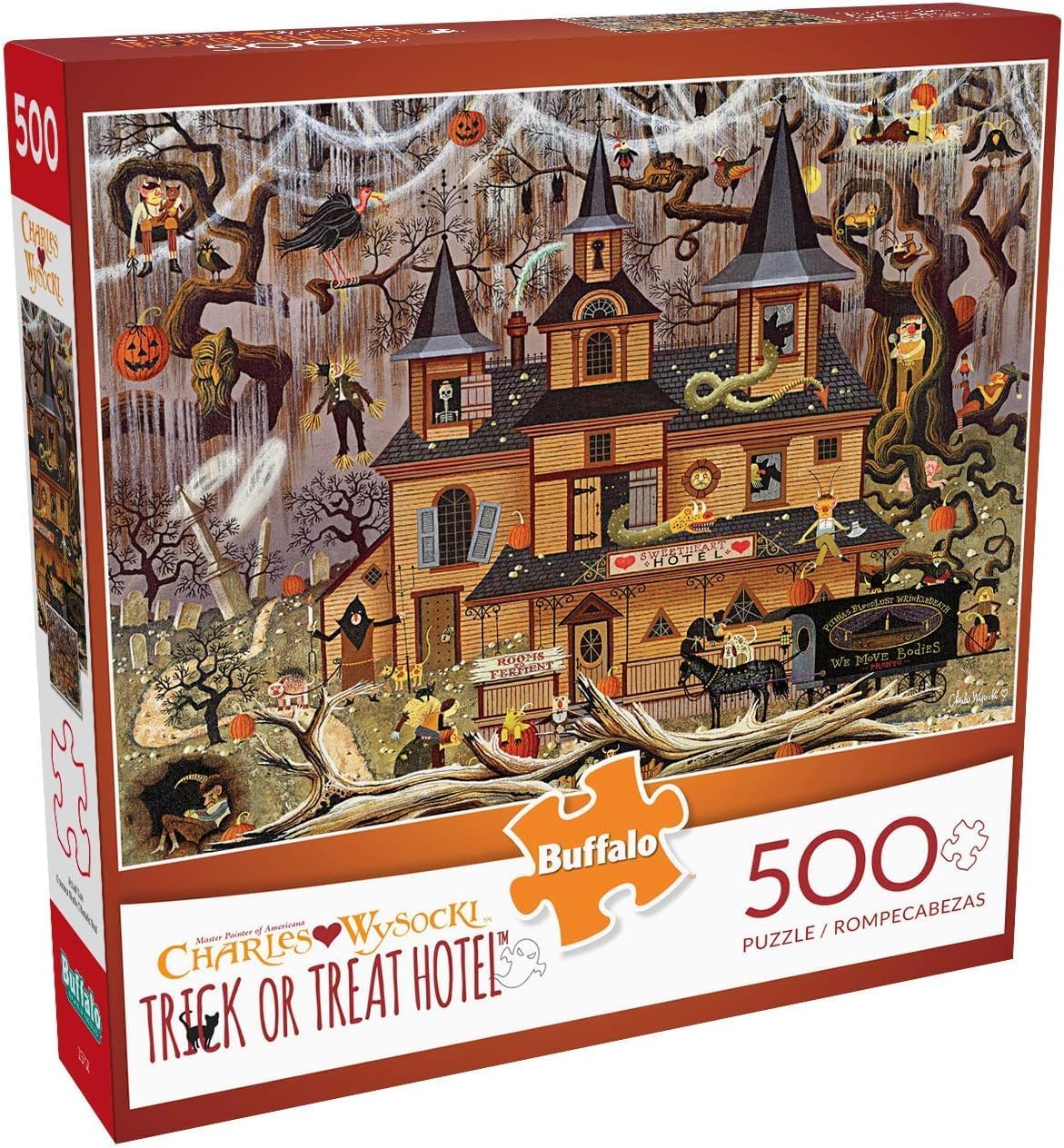 Buffalo Games Charles Wysocki Trick or Treat Hotel 500-Piece Jigsaw Puzzle – Challenging Adult Puzzle, Perfect for Game Nights, 21.25"x15"