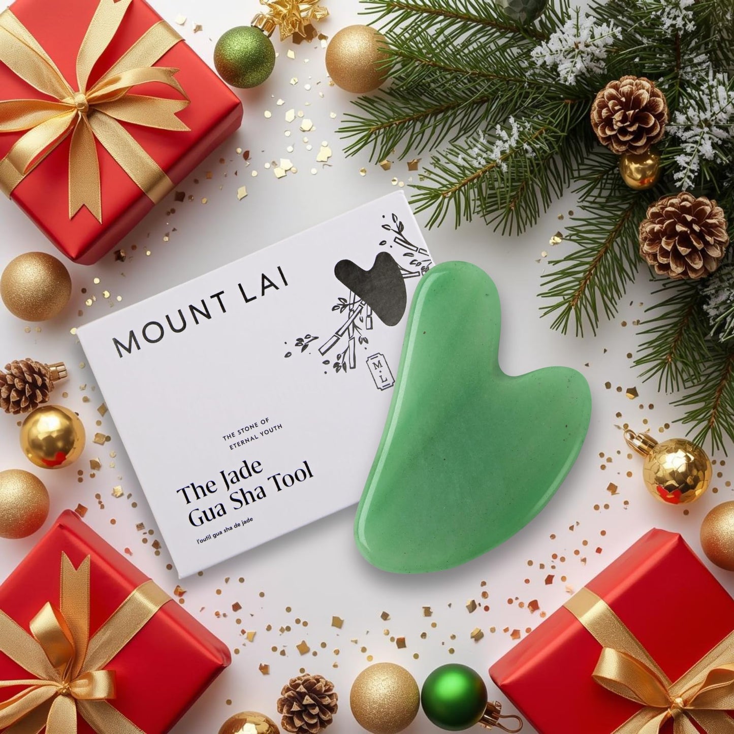 Mount Lai Jade Gua Sha Facial Tool – 100% Genuine Jade for Face Sculpting, Lymphatic Drainage, Puffiness Reduction & Radiance