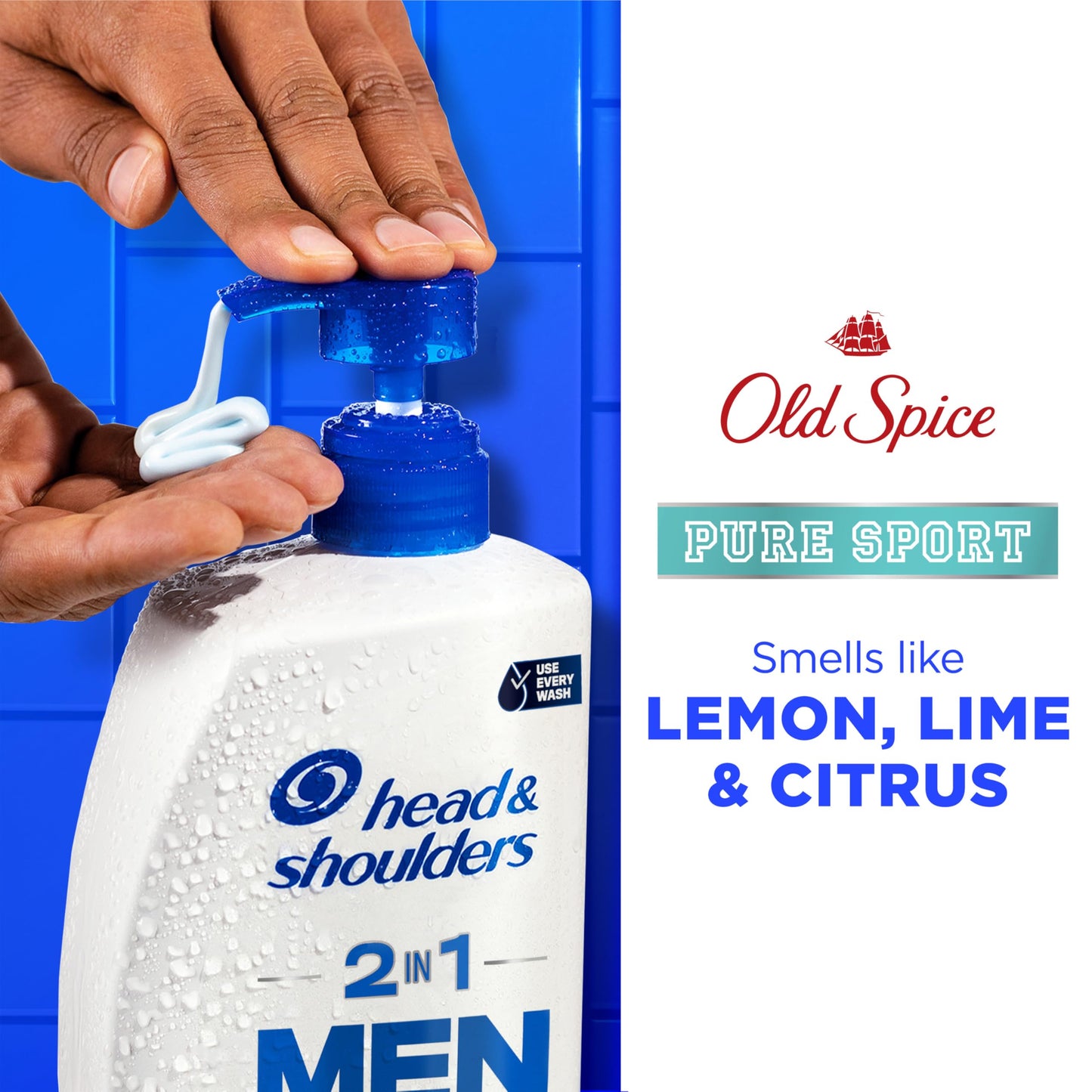 Head & Shoulders 2-in-1 Dandruff Shampoo + Conditioner Set, Old Spice Pure Sport Lemon-Lime Scent, Itch Relief & Scalp Care, 31.4 Fl Oz, 2 Pack