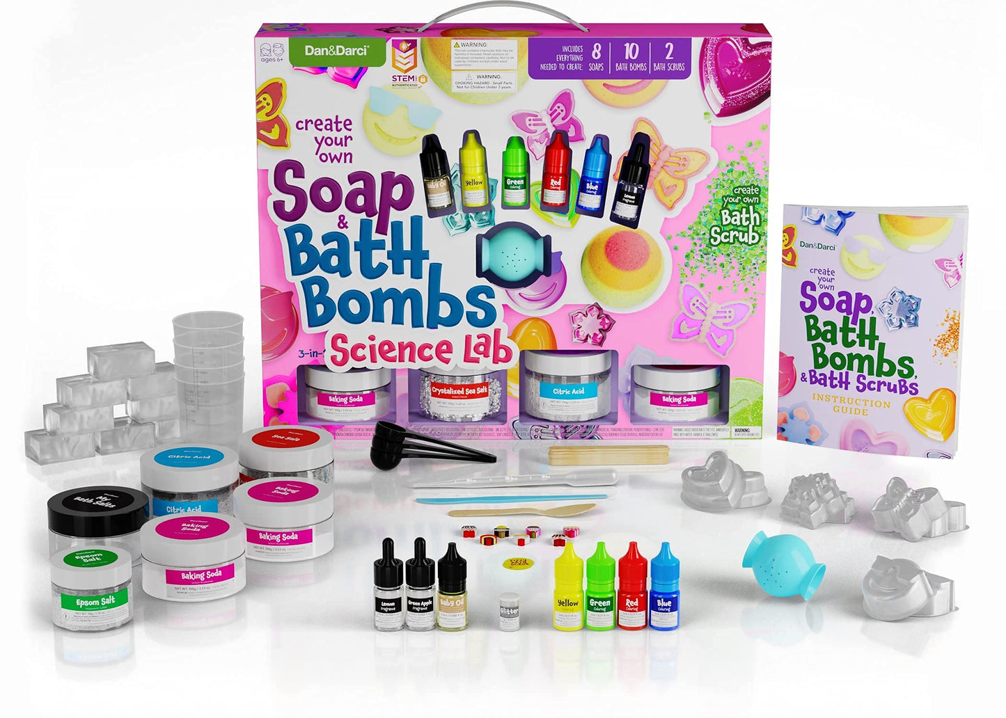 Dan&Darci Soap & Bath Bomb Making Kit for Kids – 3-in-1 DIY Spa Science & Craft Kit, Christmas Gift for Girls & Boys Ages 6-12