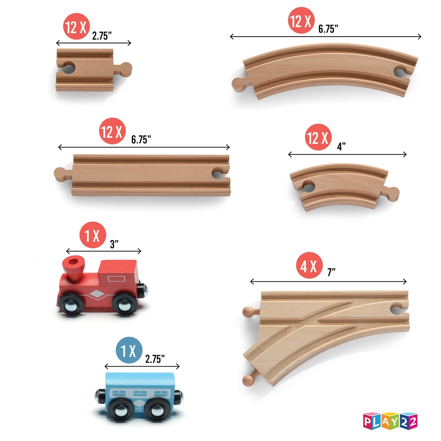 Play22 Wooden Train Tracks Set – 52 Pieces with 2 Bonus Trains, Compatible with Thomas & All Major Brands, Kids Railway Playset