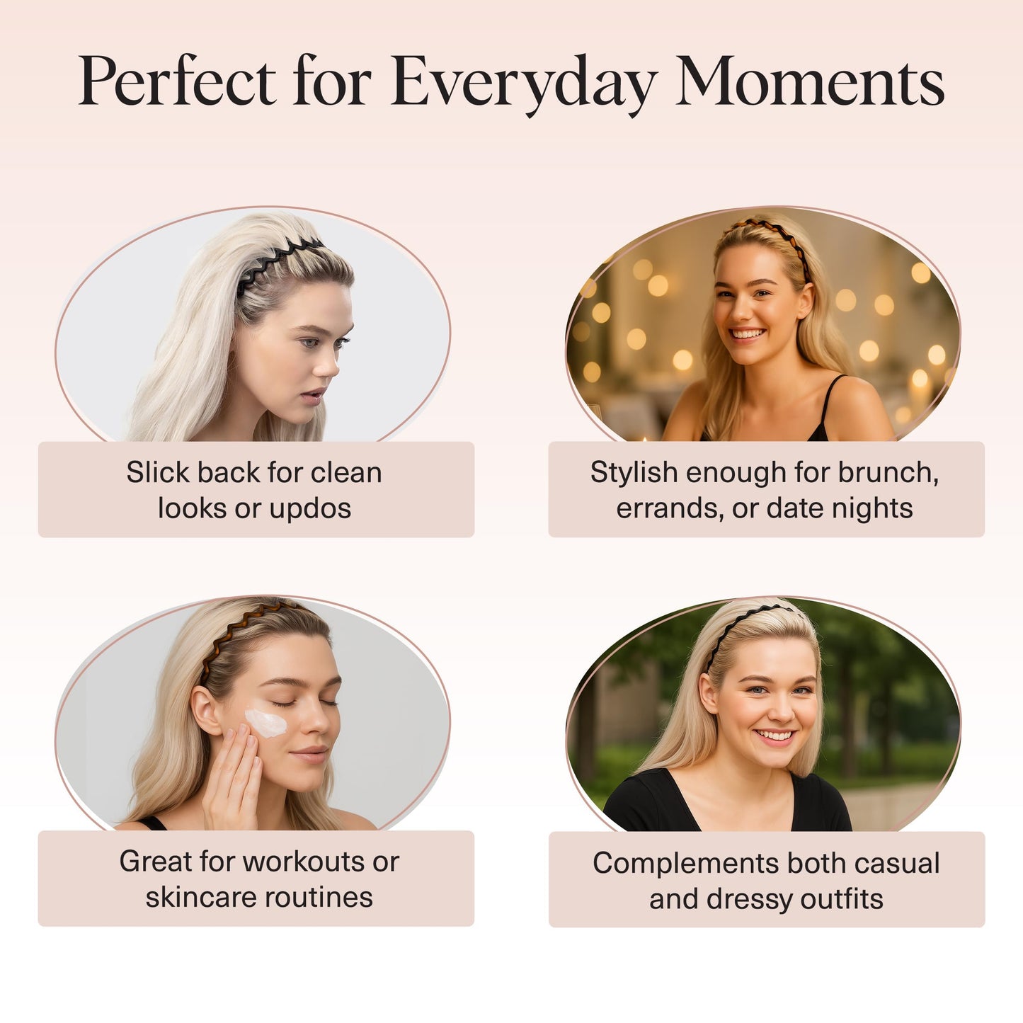 Kitsch Zig Zag Headbands for Women – Non-Slip Comb Headbands for Slicked Back Styles, Comfortable & Stylish, Tortoise & Black, 2 Pack