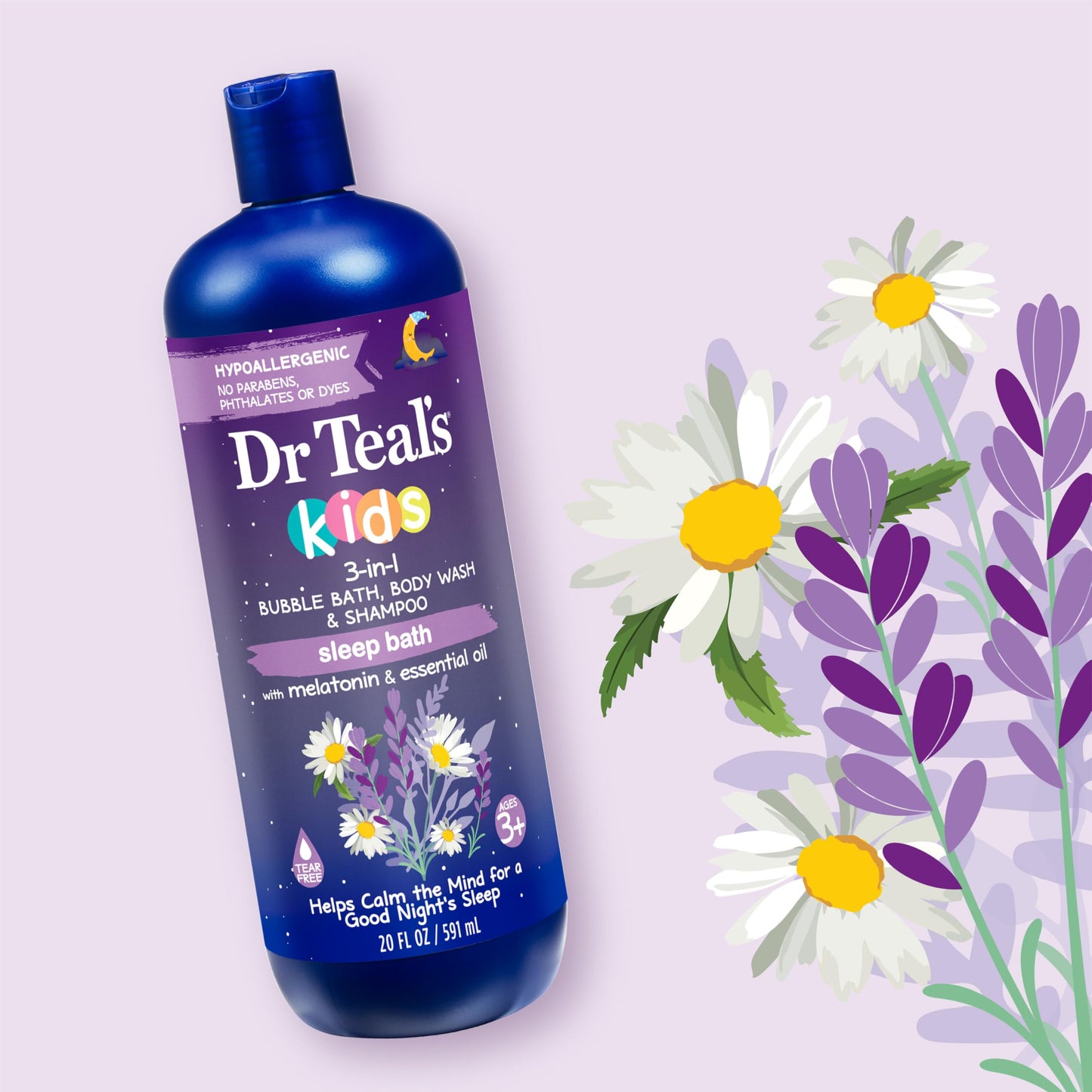 Dr Teal's Kids 3-in-1 Sleep Bath: Bubble Bath, Body Wash & Shampoo with Melatonin & Essential Oil, 20 fl oz (Pack of 3)