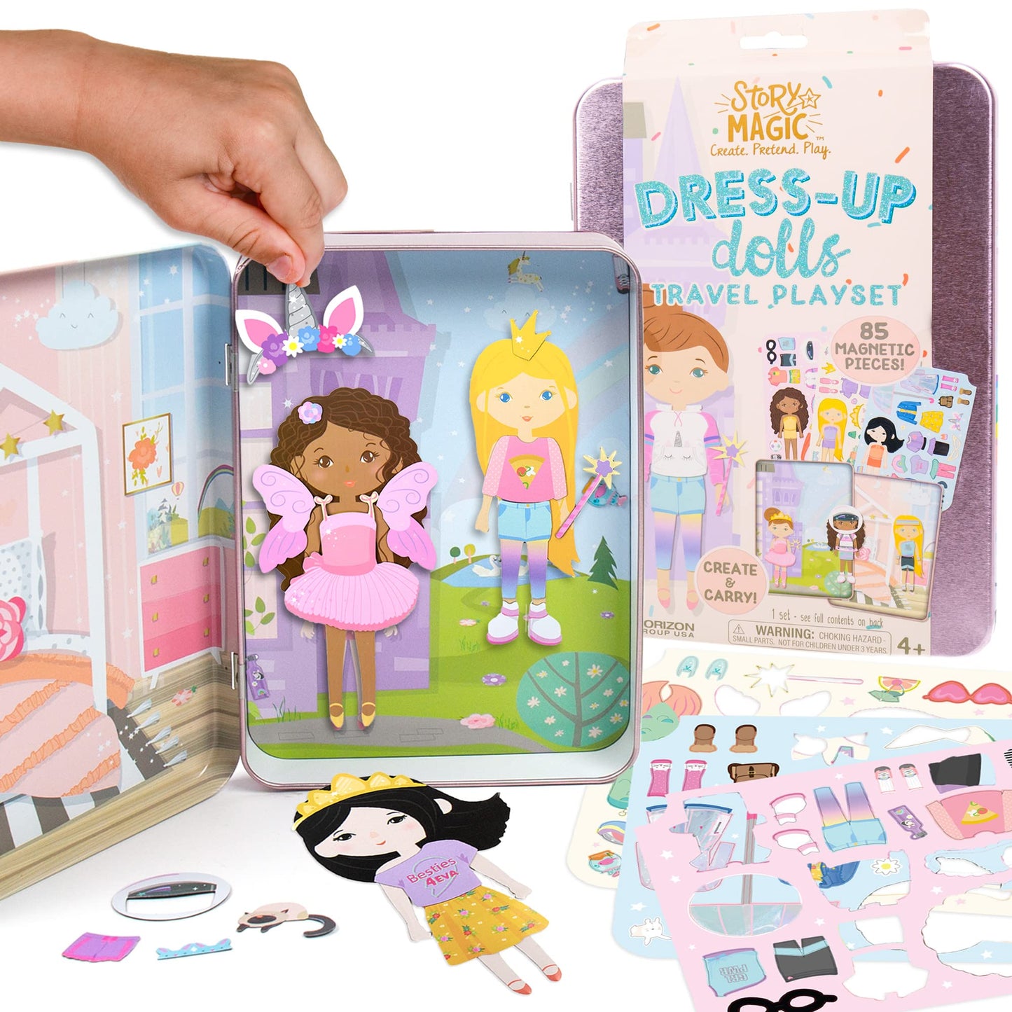Story Magic Magnetic Dress-Up Dolls Playset for Kids, Travel-Friendly Pretend Play with Outfit & Accessories, Ages 4-7, Pink