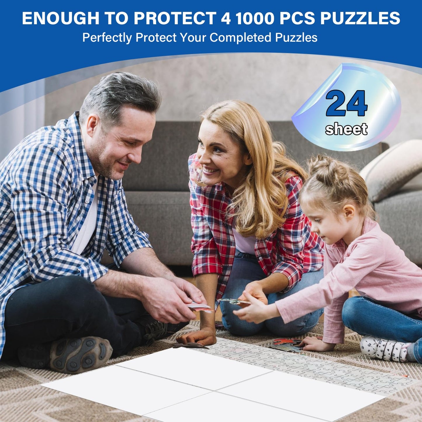 Puzzle Glue Sheets for 1000-Piece Puzzles – 24 Easy Peel & Stick Saver Sheets, No-Clean Jigsaw Stickers, Gift for Puzzle Lovers