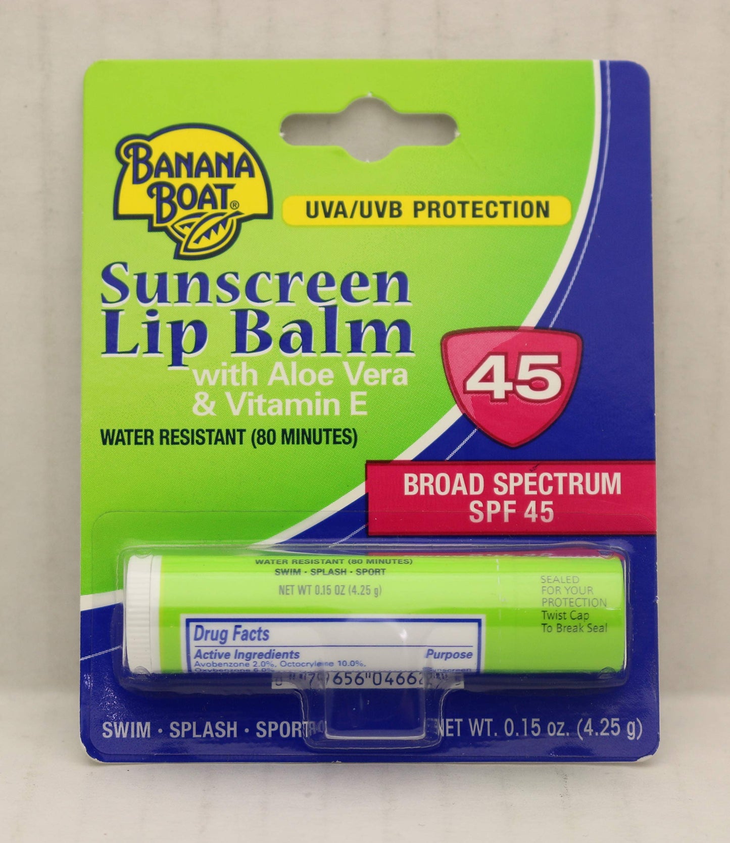 Banana Boat Aloe Vera Lip Balm SPF 45, 0.15 Ounce (12 Pieces)