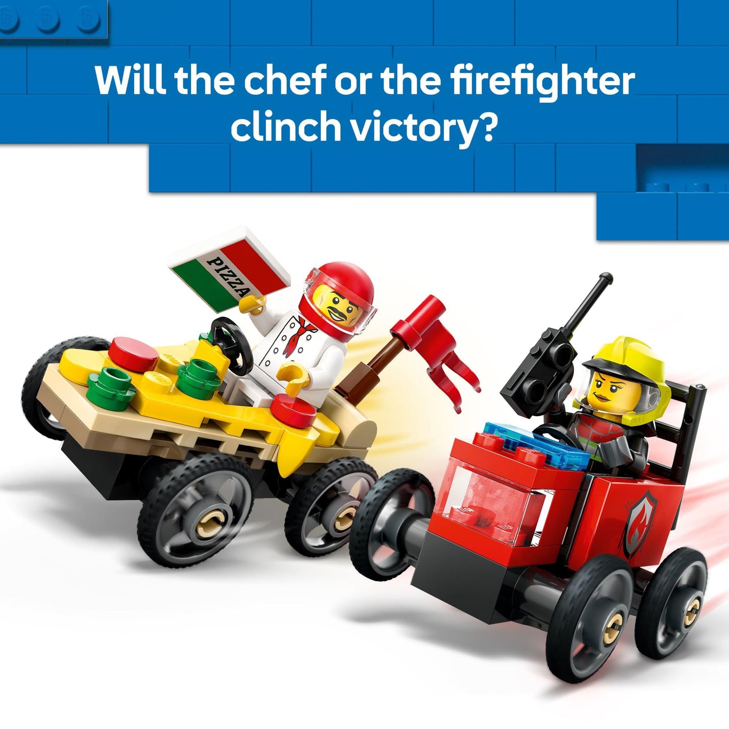 LEGO City Pizza vs. Fire Truck Race Car Set, Building Toy for Kids 5+, Includes Chef & Firefighter Minifigures, Gift for Birthdays