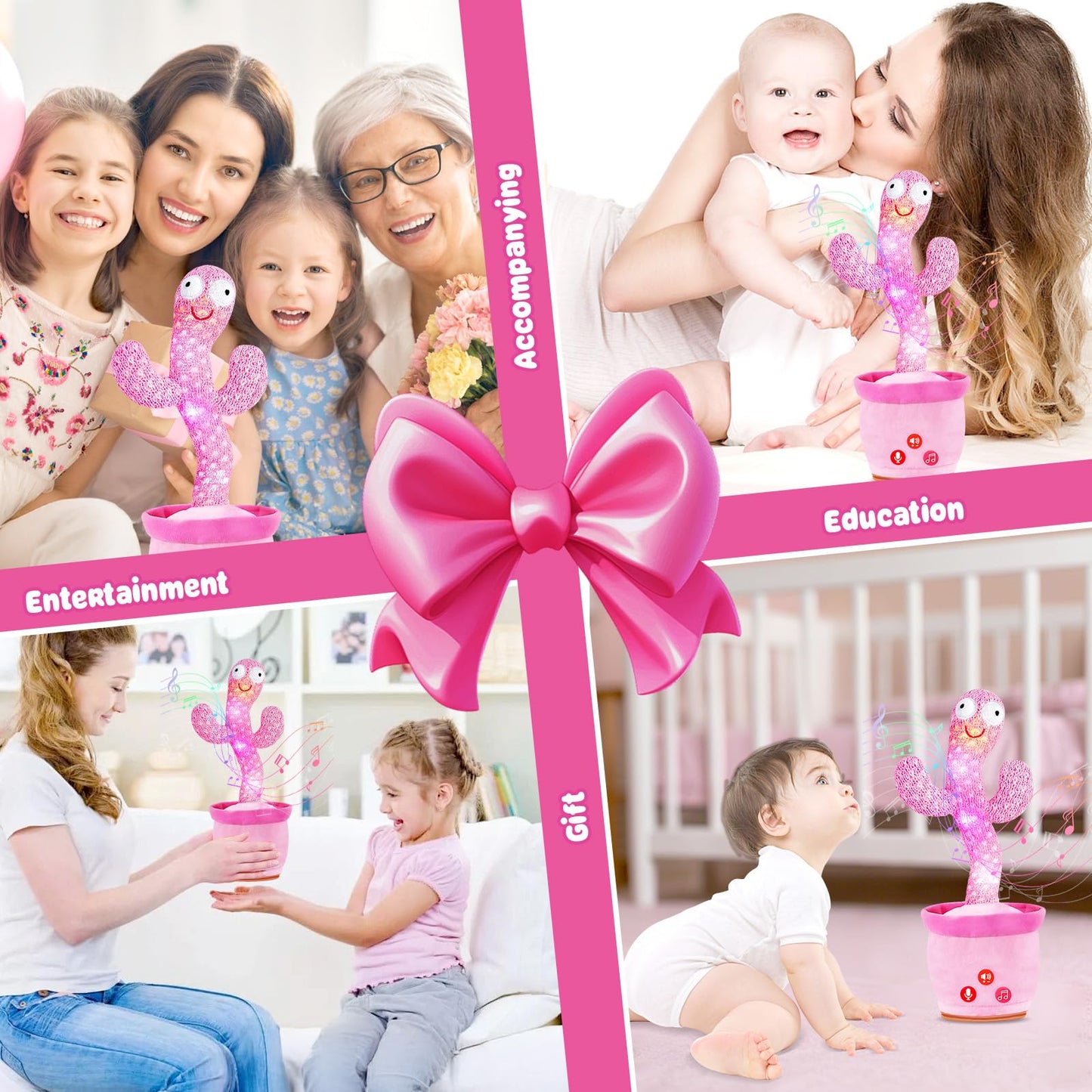 SANJOIN Dancing Talking Cactus Toy – Volume Adjustable, Mimics & Records, Sings English Songs, Tummy Time Baby Toys & Gifts