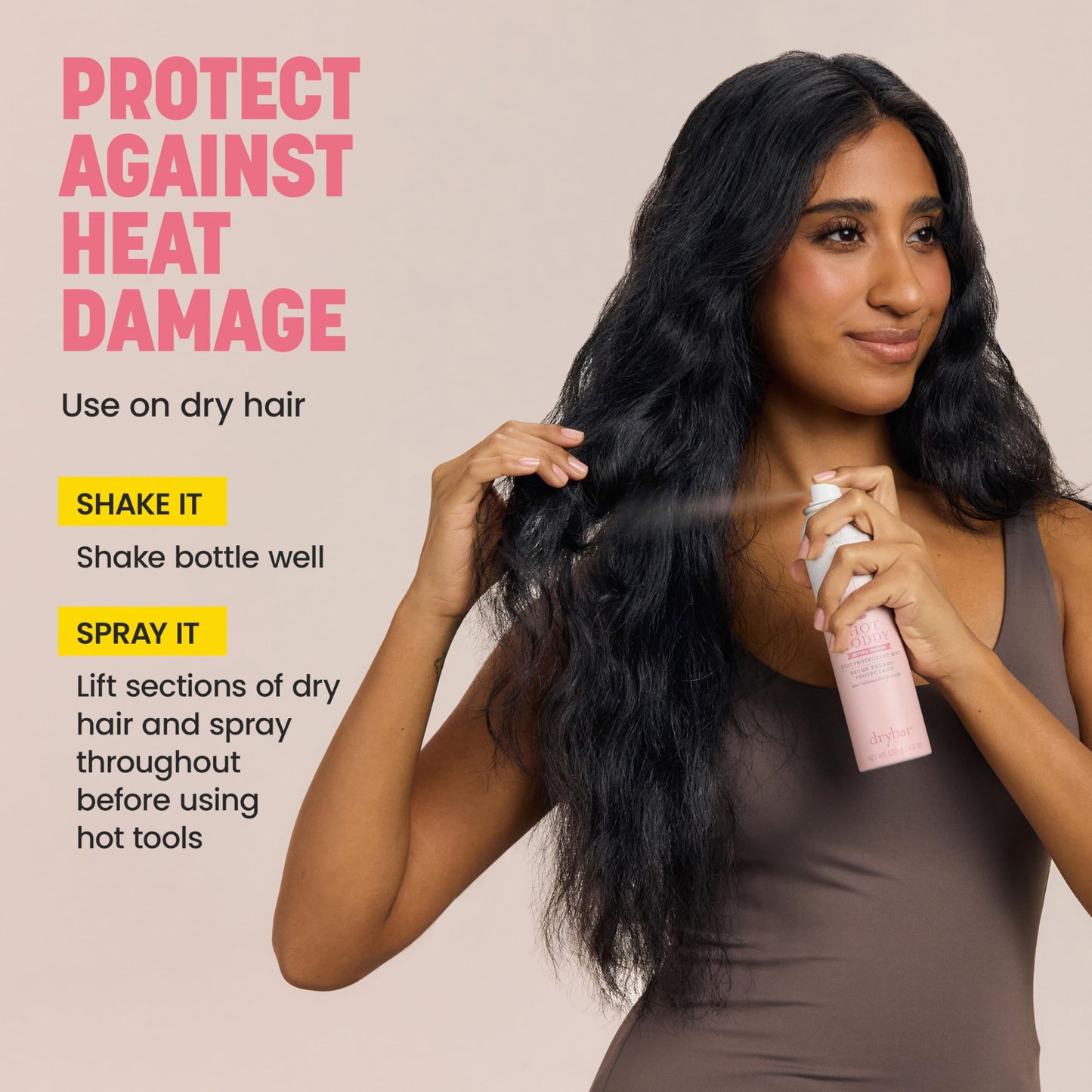 Drybar Hot Toddy Heat Protectant Mist Blanc Scent – Lightweight Hair Spray Shields from Heat, Styling & Straightening Tools – Full Size
