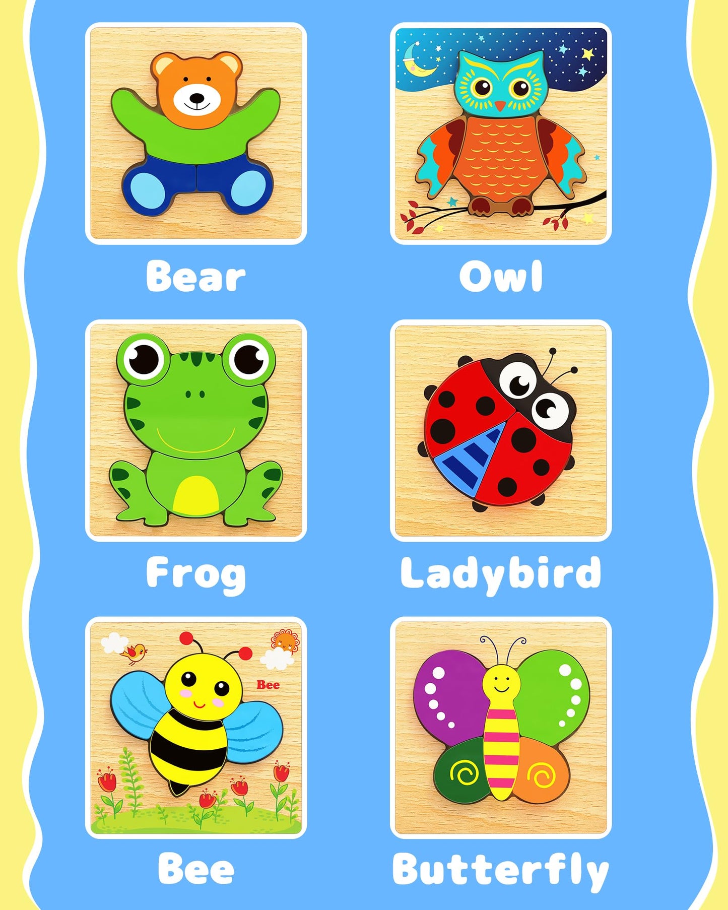 Bekayshad Wooden Animal Puzzles for Toddlers – Montessori Learning Toy, Educational Jigsaw, Gifts for Boys & Girls Ages 1-3