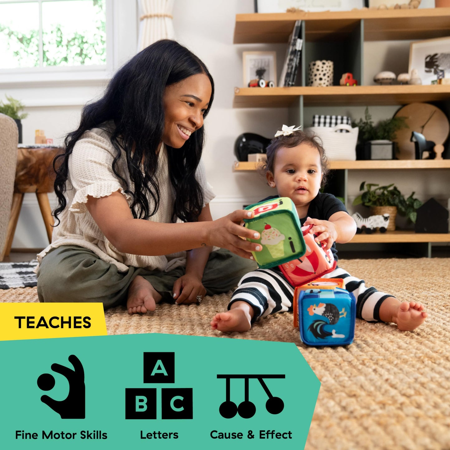 Baby Einstein Alpha Stacks Soft Learning Blocks – Multisensory Stacking Toy Set with Letters, Animals, Colors & Textures, Ages 3 Months+