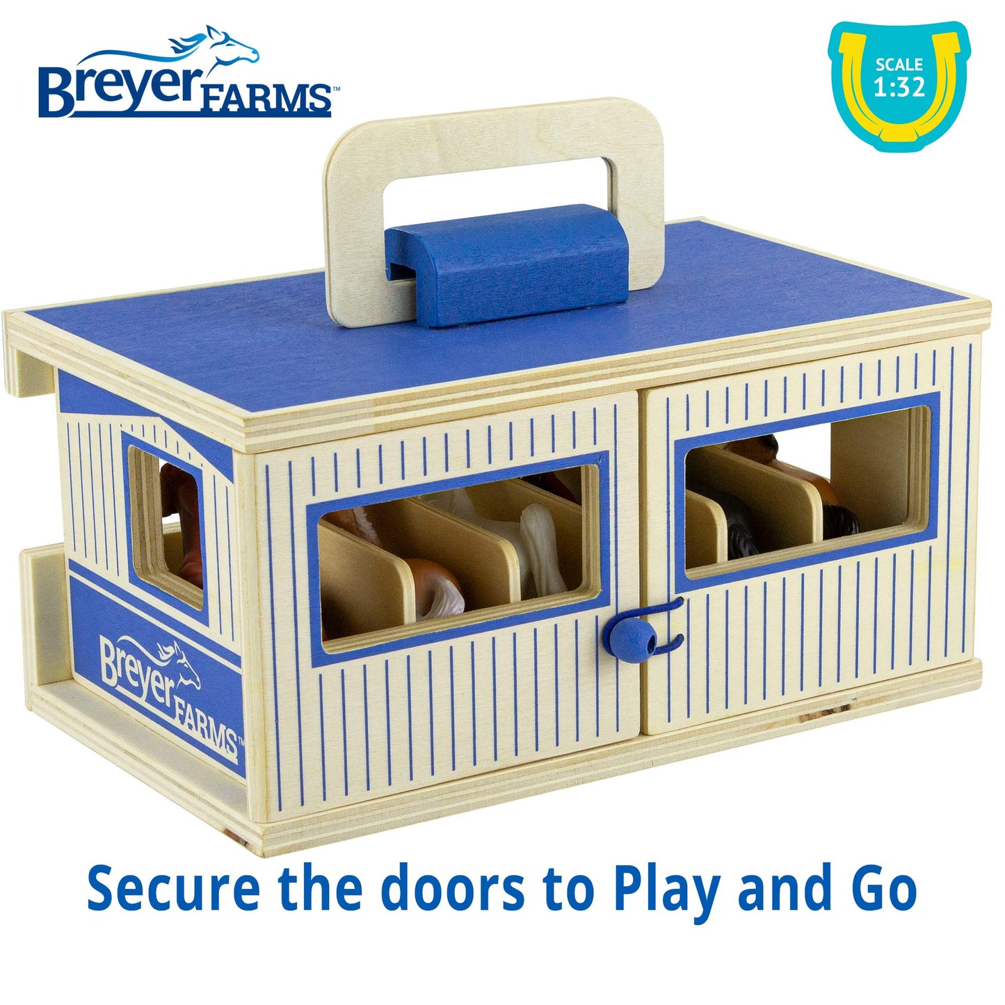 Breyer Horses Farms Wooden Stable Playset with 6 Horses | 6 Piece | 6 Stablemates Horses Included | 6” H x 9” L x 2.5” D | 1:32 Scale | Model #59217, Multi
