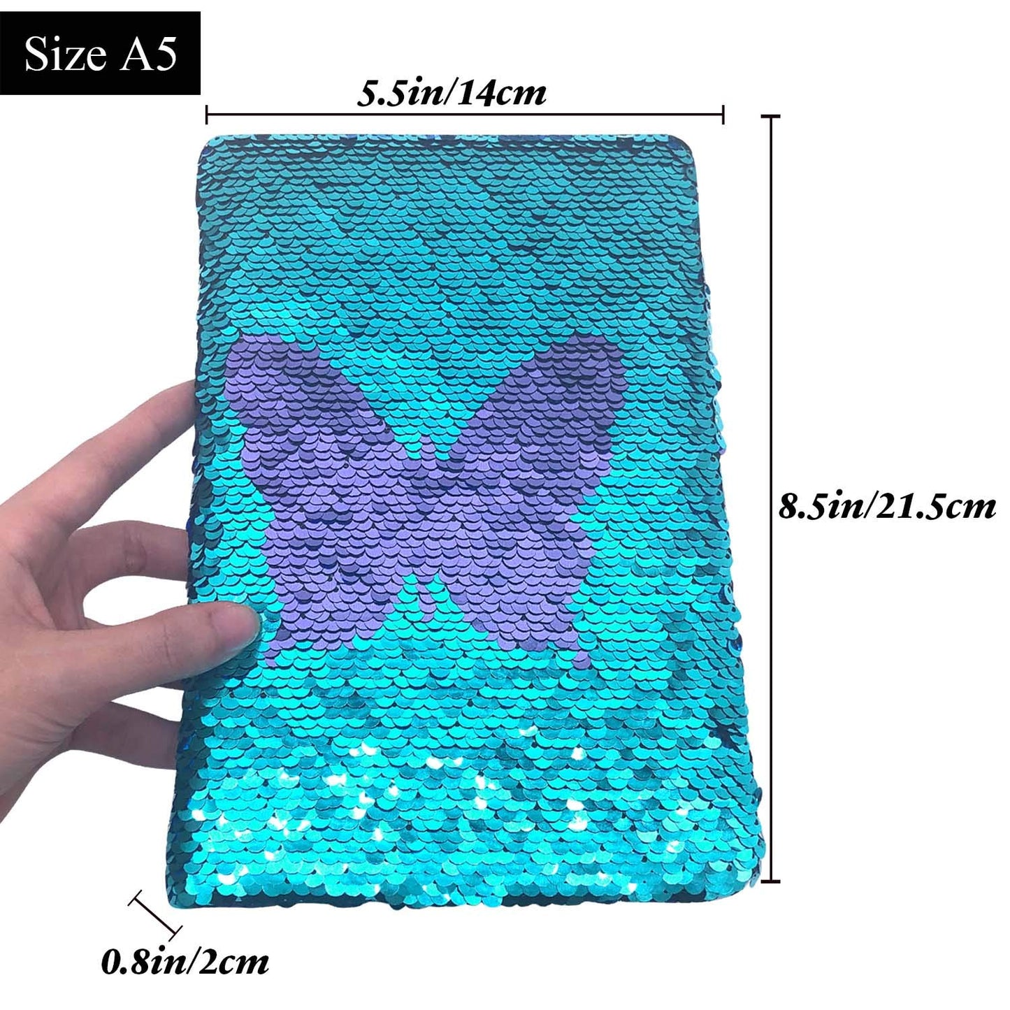 GINMLYDA Sequin Girls Journal, 8.5x5.5" 160 Lined Pages Diary, Reversible Flip Sequin Notebook for Writing, Drawing & Travel (Purple/Blue)