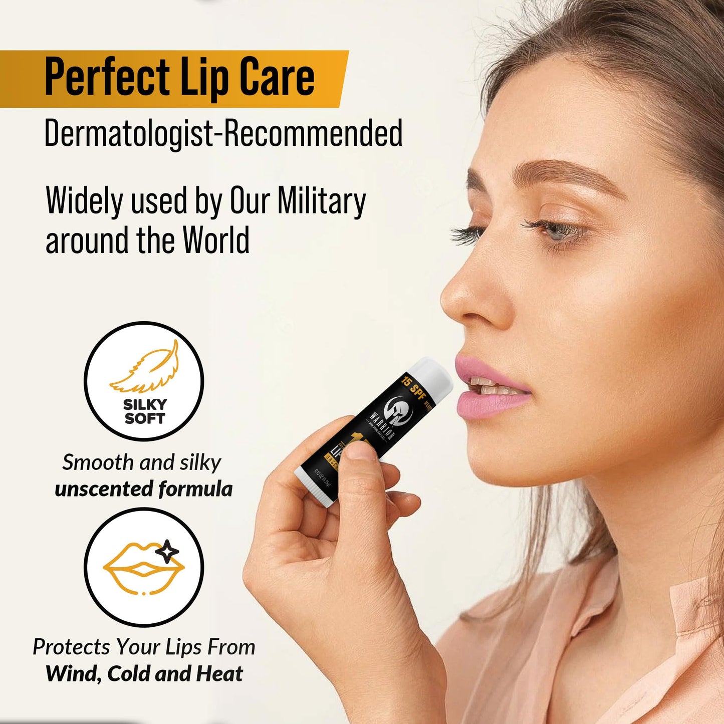 Warrior SPF 15 Unscented Lip Balm β Purified Beeswax Chapstick, UV & Weather Protection, Military-Grade Lip Sunscreen 0.15 oz