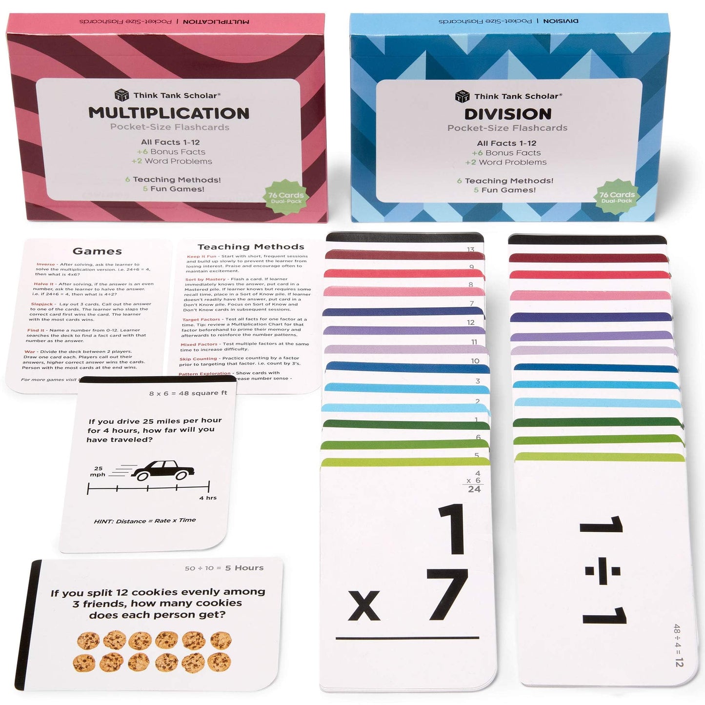 Award-Winning Math Flash Cards – 152 Multiplication & Division Facts 1–12 with Visuals, Word Problems & Games for Grades 2–6