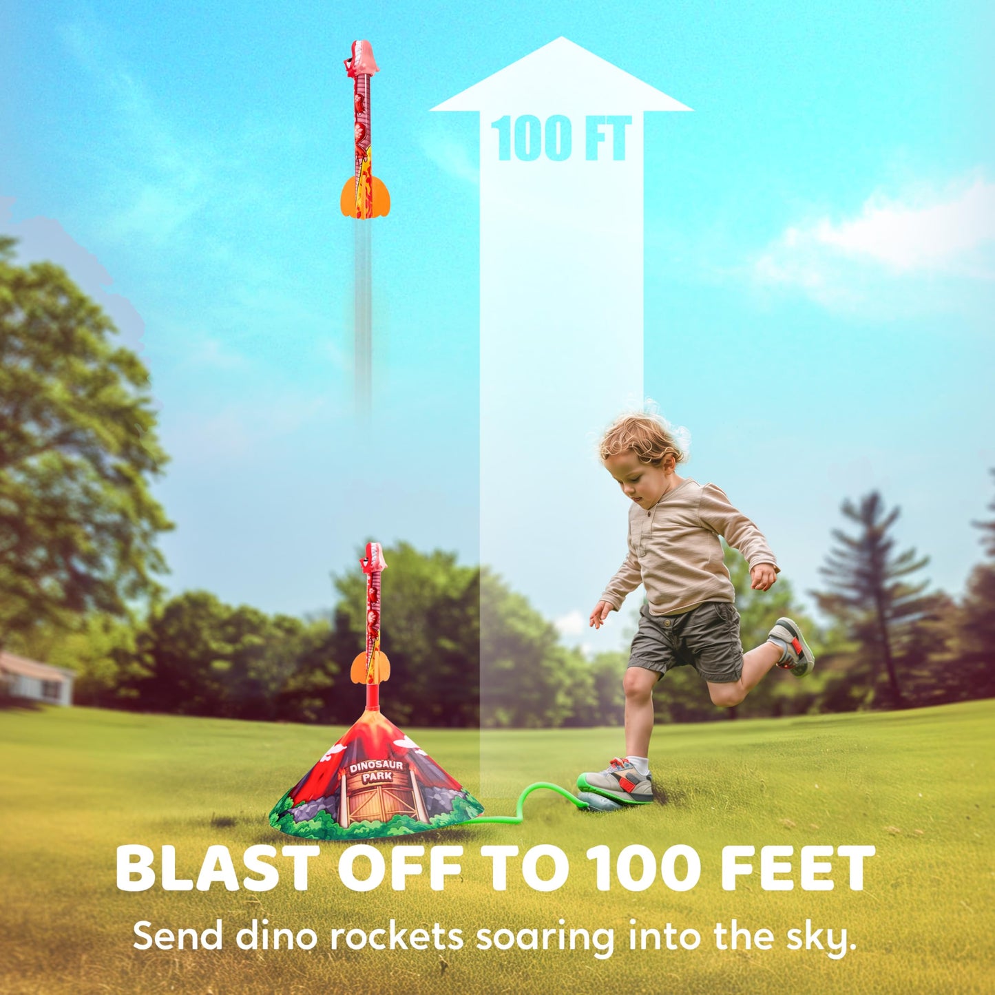 JOYIN Dinosaur Foam Rocket Launcher Toy for Kids – 6 Dino Rockets, Launches Up to 100 ft, Fun Gift for Boys 3-8, Birthday & Family Play