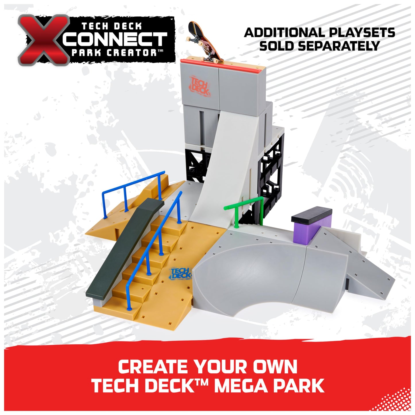 Tech Deck, Jump N’ Grind X-Connect Park Creator, Customizable and Buildable Ramp Set with Exclusive Fingerboard, Kids Toy for Ages 6 and up