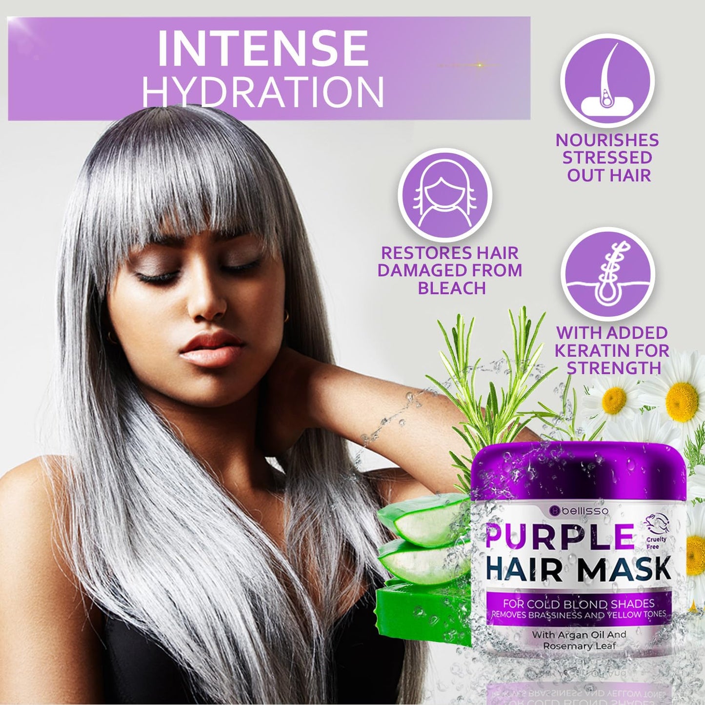 Purple Hair Mask - Deep Conditioner & Toner for Blonde, Brassy Hair - Hydrating Repair Treatment for Dry, Damaged, or Bleached Hair, Unisex