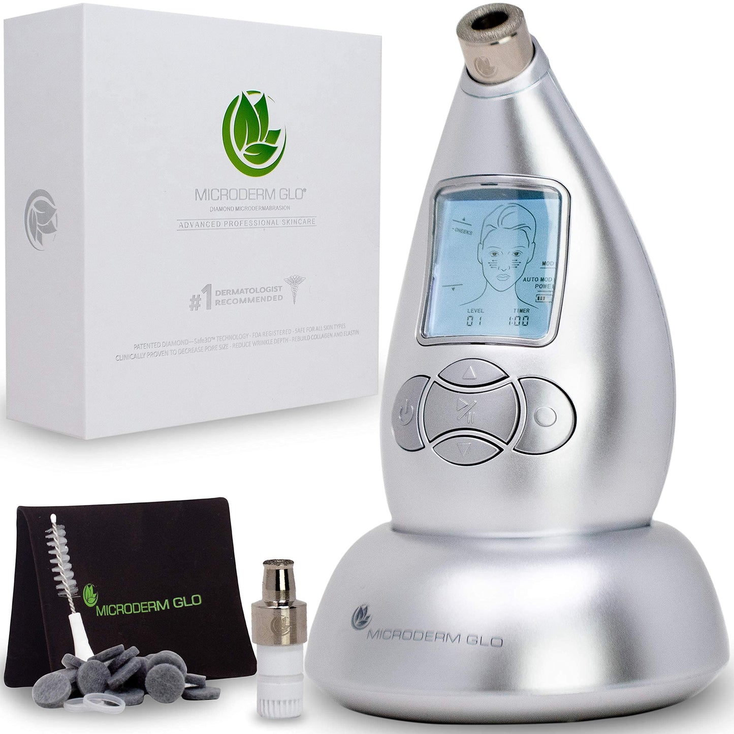Microderm GLO Diamond Microdermabrasion Kit – Home Facial Machine, Blackhead Remover, Exfoliator for Acne Scars & Anti-Aging