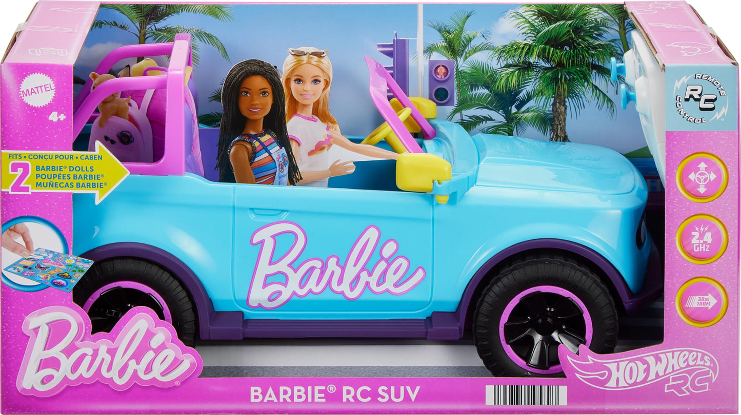 Barbie Hot Wheels RC SUV, Remote-Control Pink Vehicle That Fits 2 Fashion Dolls & Accessories, Includes Kid-Applied Stickers for Customization
