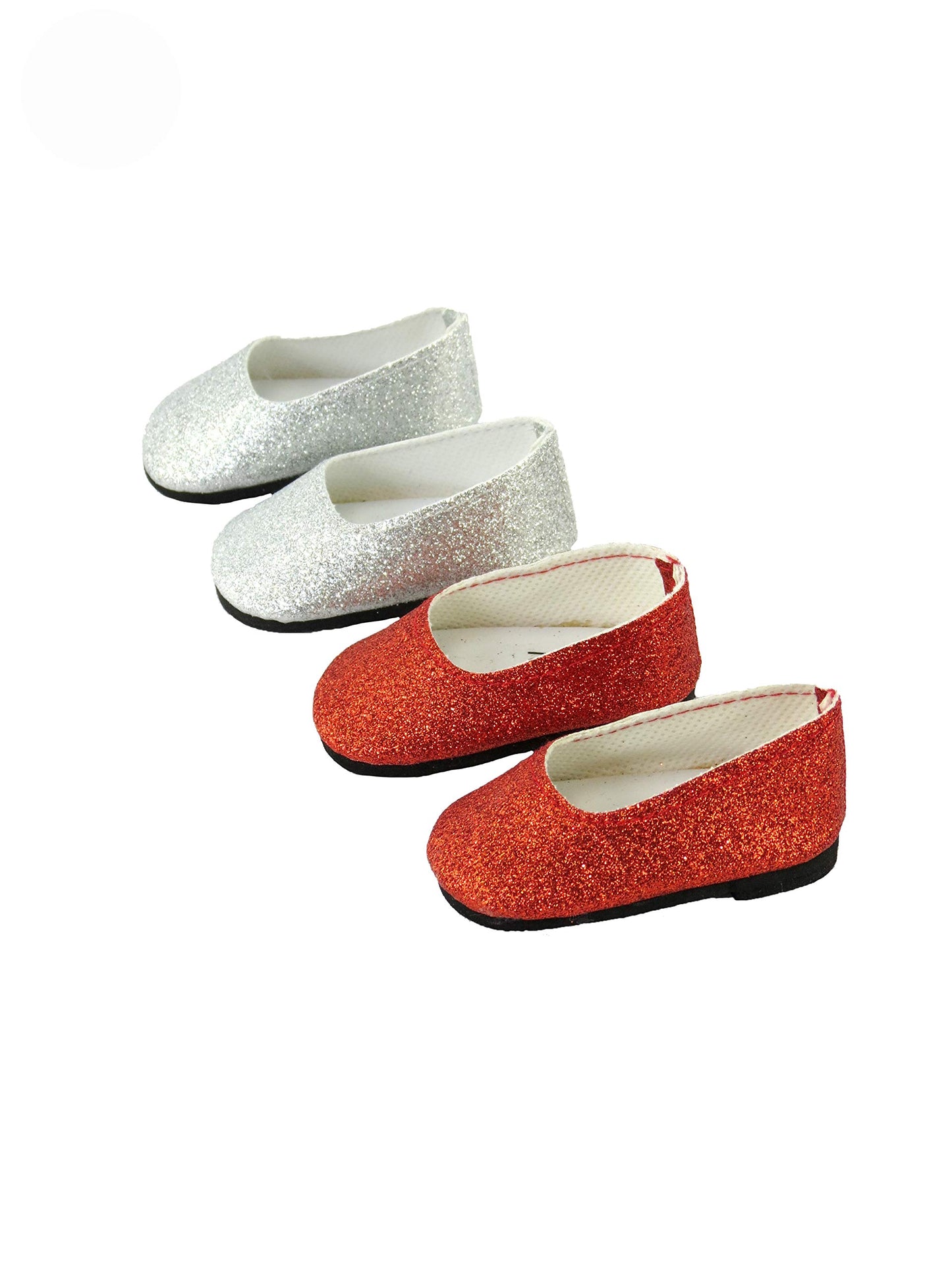 American Fashion World Red & Silver Glitter Flats for 18-Inch Dolls – 2-Piece Premium Trendy Doll Shoes for Popular Brands