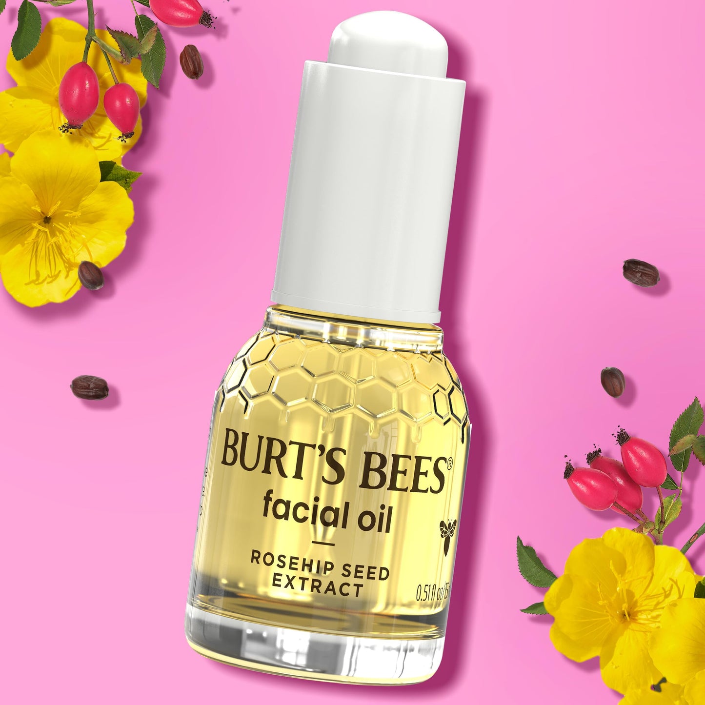 Burt's Bees Gua Sha Face Oil with Rosehip Seed – Reduces Fine Lines & Wrinkles, Use with Ice Roller & Facial Tools, 0.51 fl. oz.