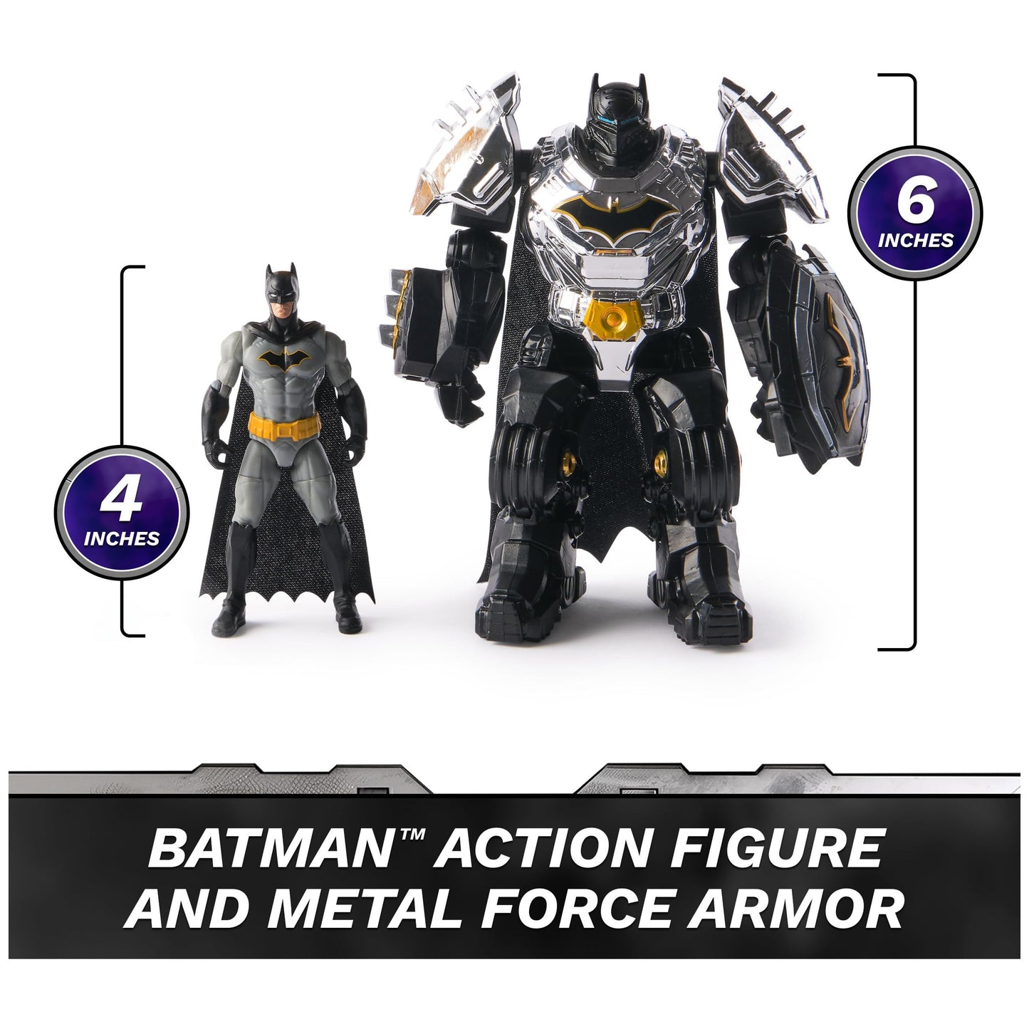 DC Comics Metal Force Batman 6" Action Figure with 4" Mini Figure, Armor Suit & Blaster – Superhero Toy for Kids 4+