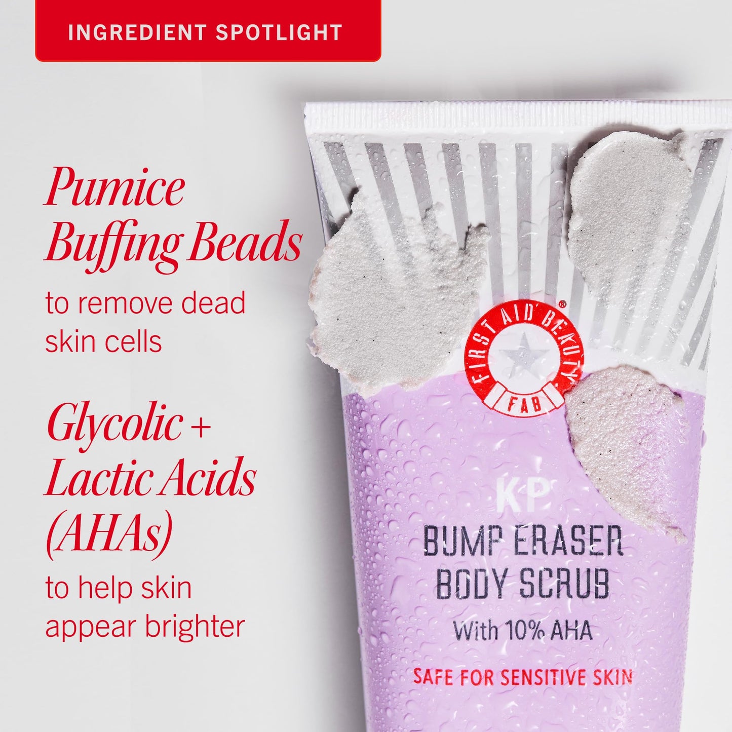 First Aid Beauty KP Bump Eraser Body Scrub 10% AHA – Exfoliates & Smooths Chicken Skin Bumps, Glycolic & Lactic Acid, Sensitive Skin Safe, 8oz 2-Pack