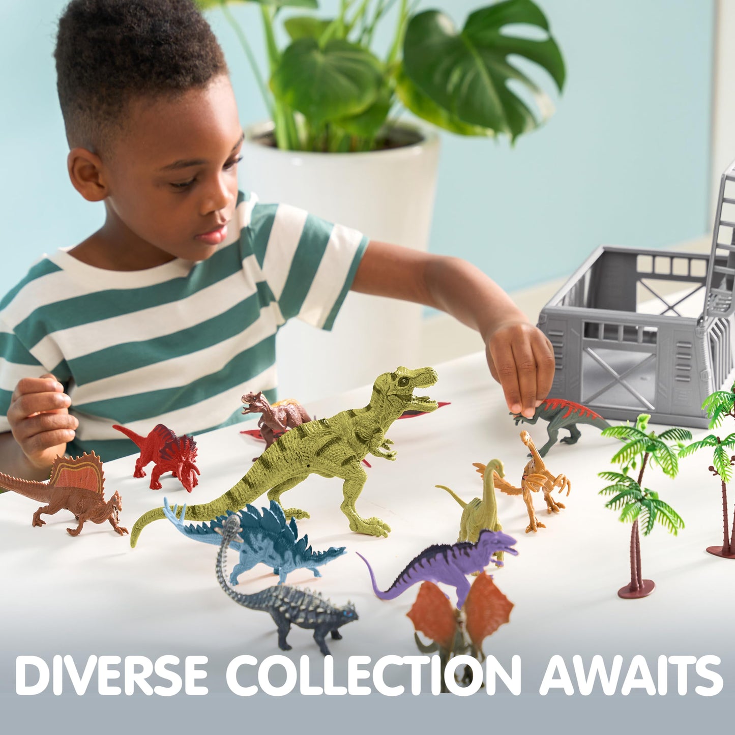 JOYIN Dinosaur Toy Set with 19 PCS Realistic Dinosaurs, Trees, Play Mat & Storage Cage – Fun Educational Gift for Kids Ages 3-5
