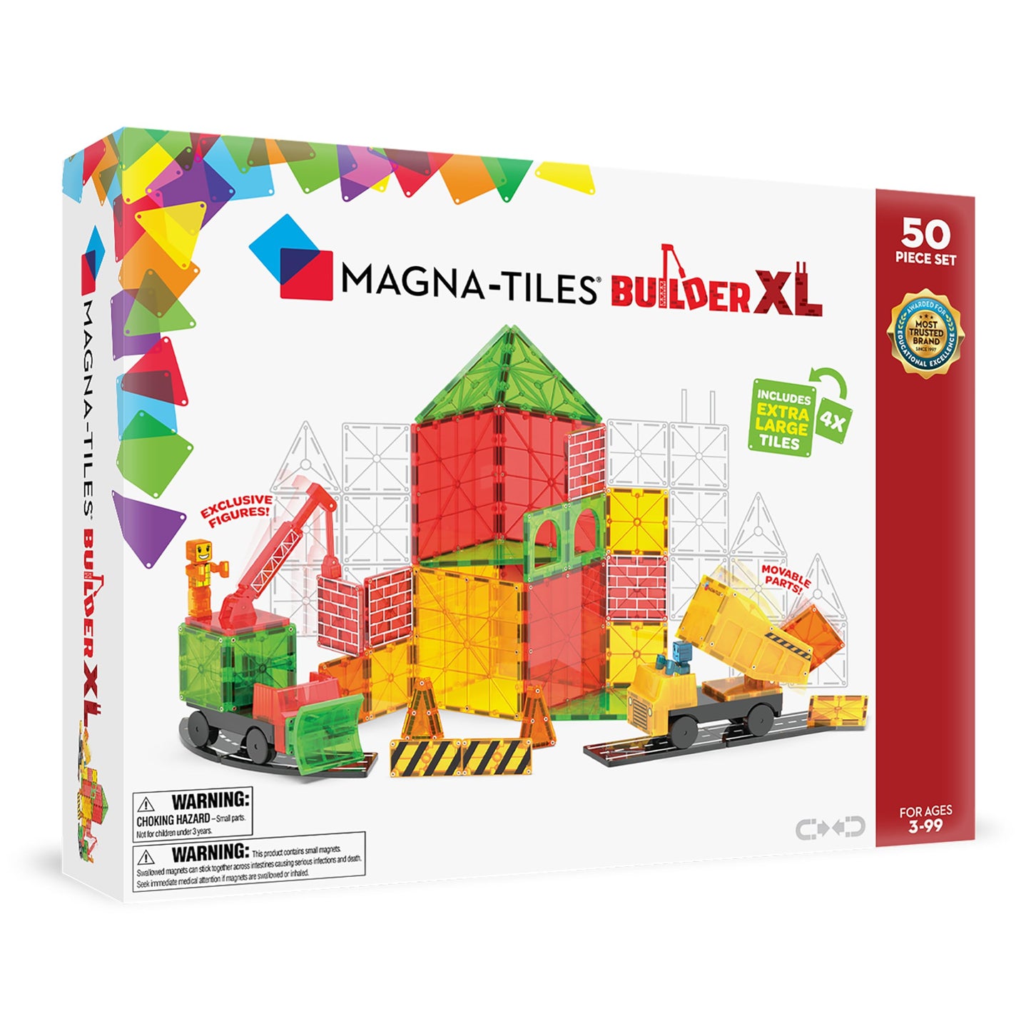 MAGNA-TILES Builder XL 50-Piece Magnetic Construction Set, The Original Magnetic Building Brand