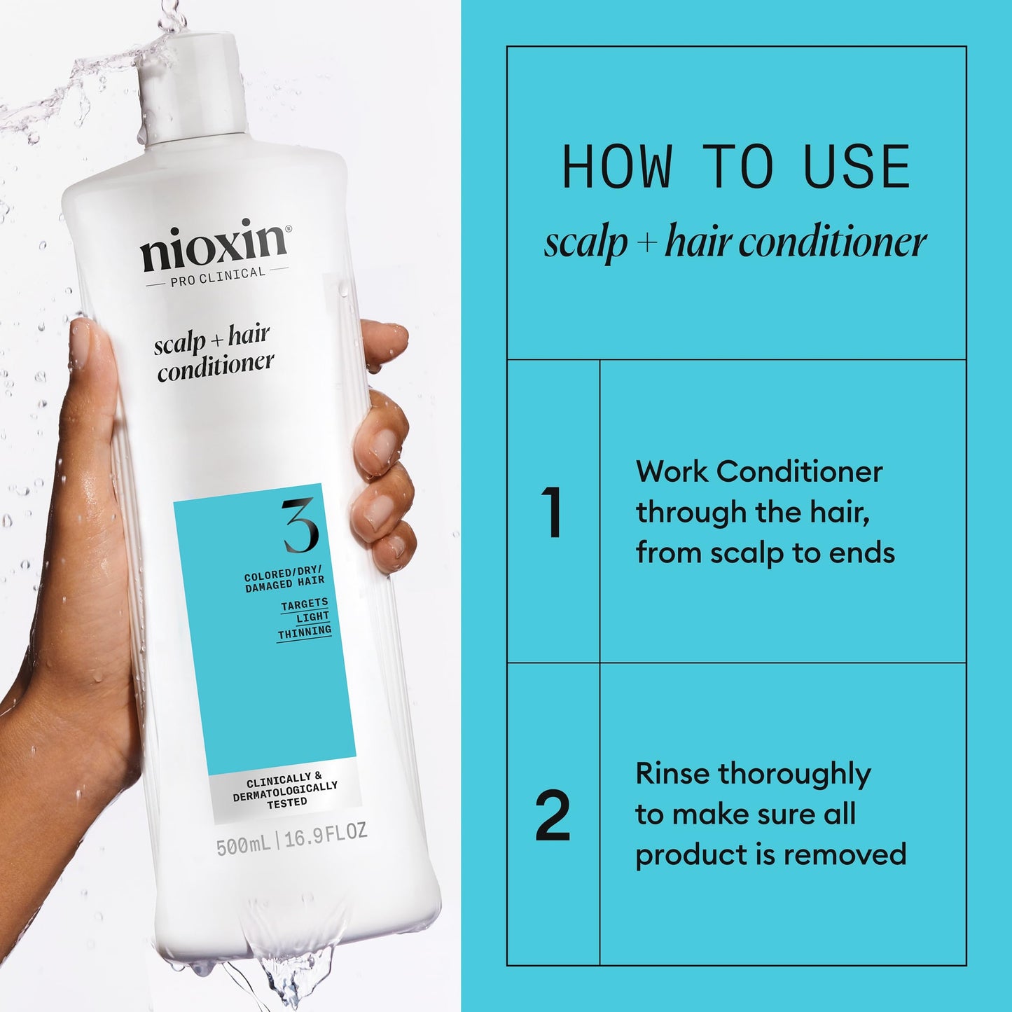 Nioxin System 3 Scalp + Hair Conditioner - Hair Thickening Conditioner for Damaged Hair with Light Thinning, 16.9 fl oz (Packaging May Vary)