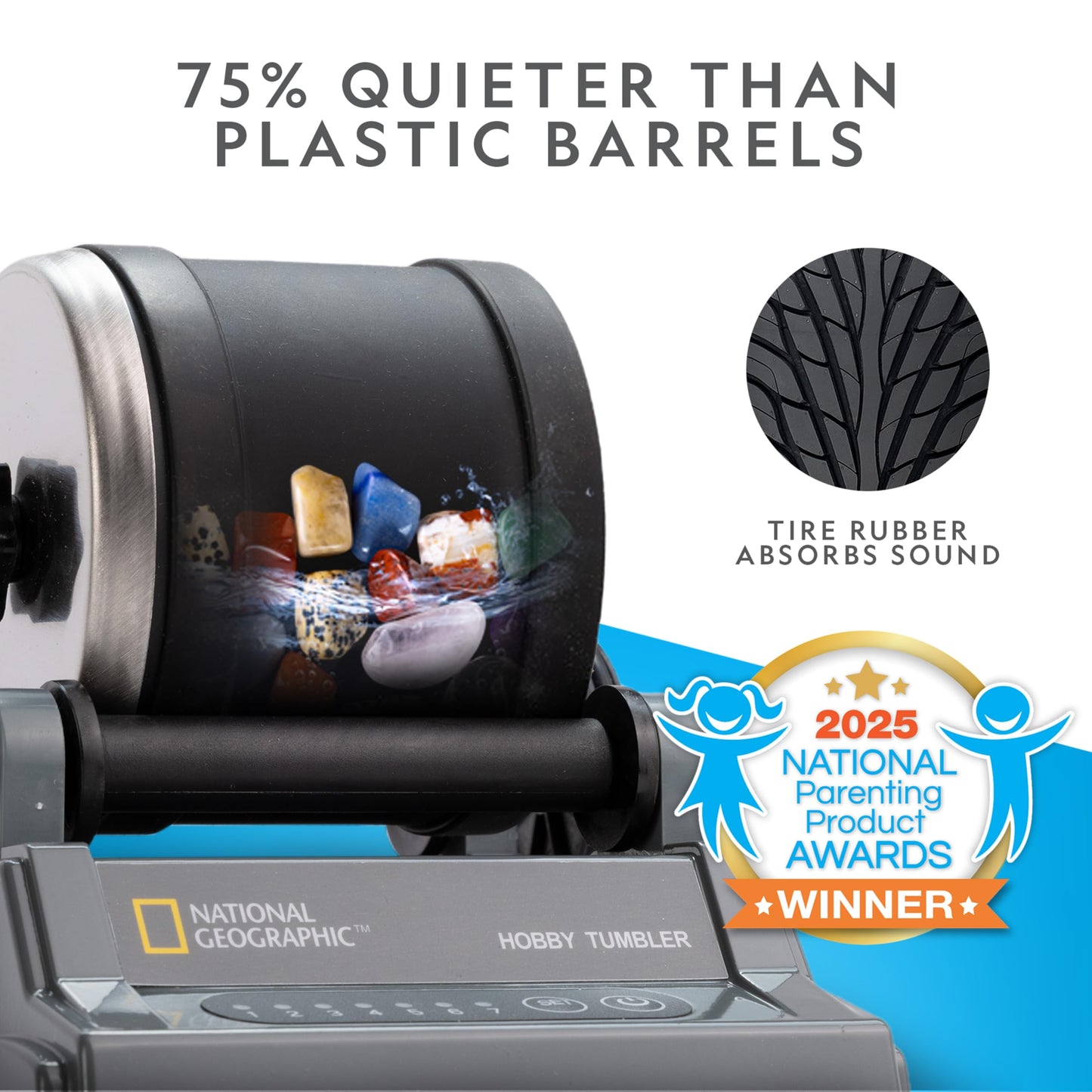 National Geographic Rock Tumbler Kit – Hobby Edition with Rough Gemstones & 4 Polishing Grits, STEM Science Kit for Kids & Adults