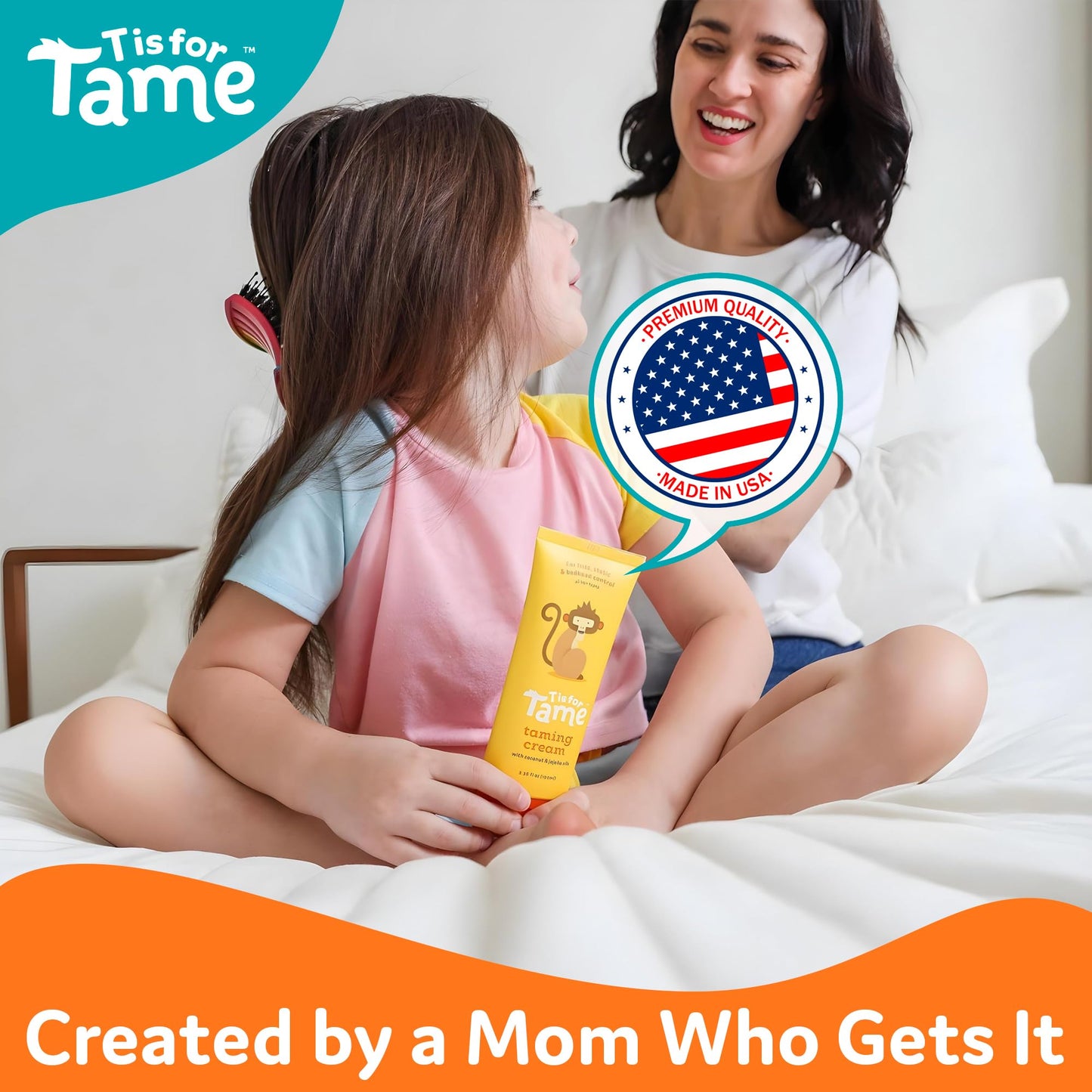 T is for Tame - Hair Taming Cream for Kids, All-Natural for Frizz & Flyaways, Coconut Oil, Leave-in Cream for Babies & Toddlers, Straight or Curly