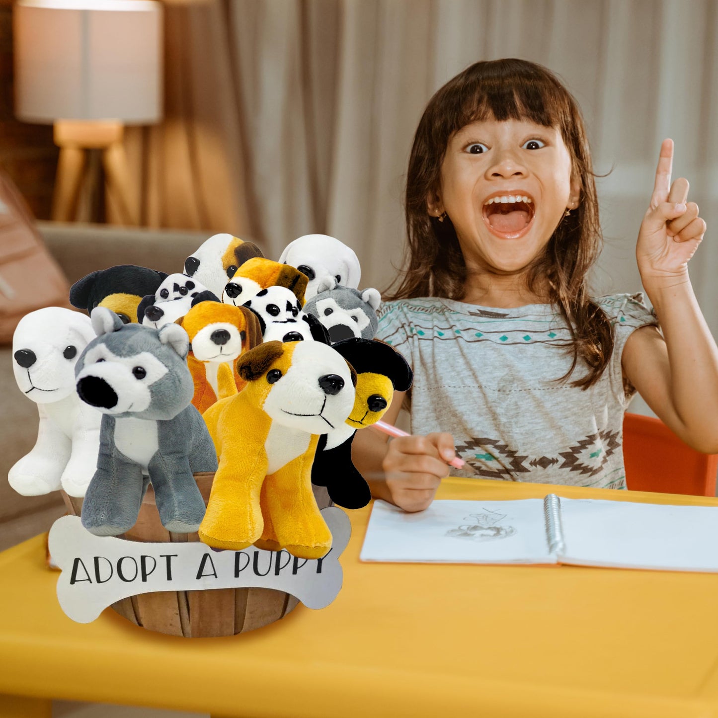 "4E's 12-Pack Plush Puppy Dogs – 5'' Small Stuffed Animals, 6 Designs – Cute Birthday Party Favors & Gifts for Kids"