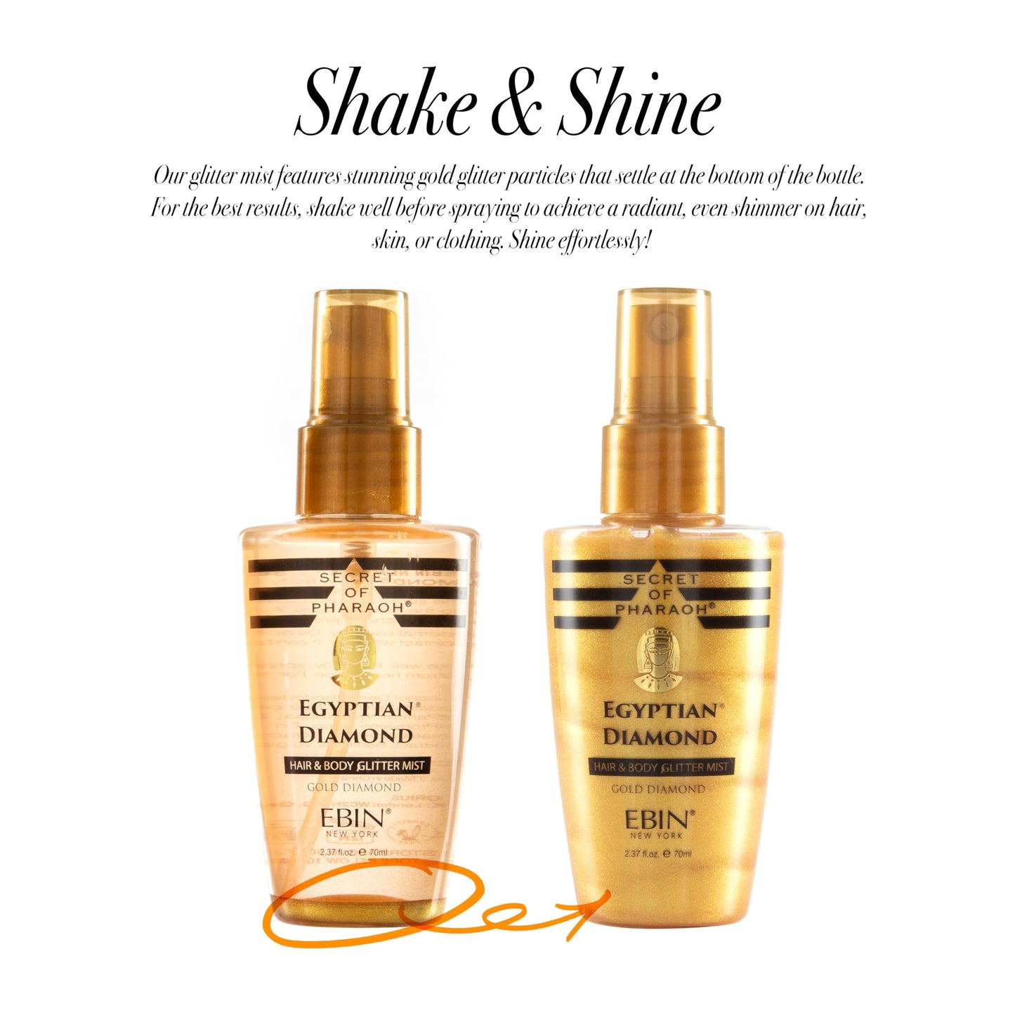 SECRET OF PHARAOH Egyptian Diamond Glitter Mist Gold 2.37 fl oz | Long-Lasting Quick-Dry Shimmer Spray for Hair, Face, Body & Clothes